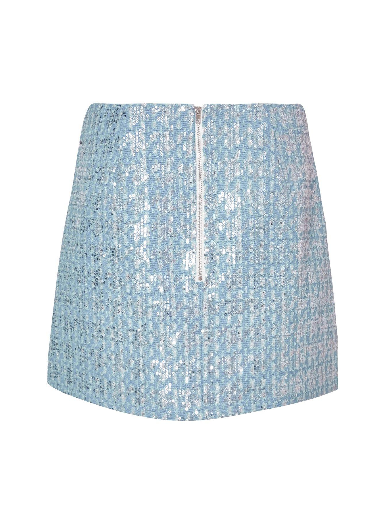 Image 5 of 6 of Quiz Blue Sequin Denim Mini Skirt