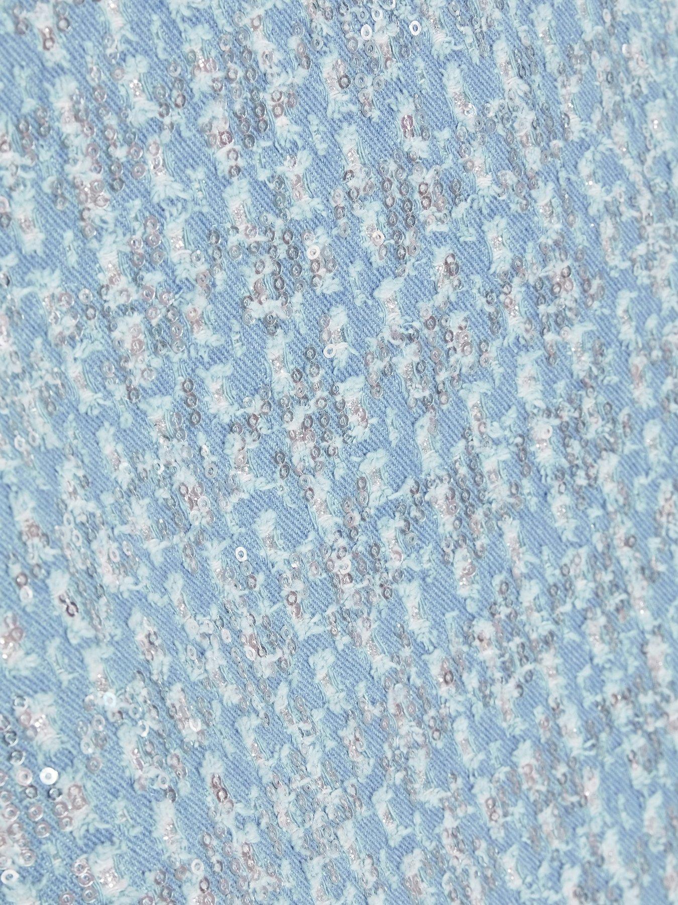 Image 6 of 6 of Quiz Blue Sequin Denim Mini Skirt
