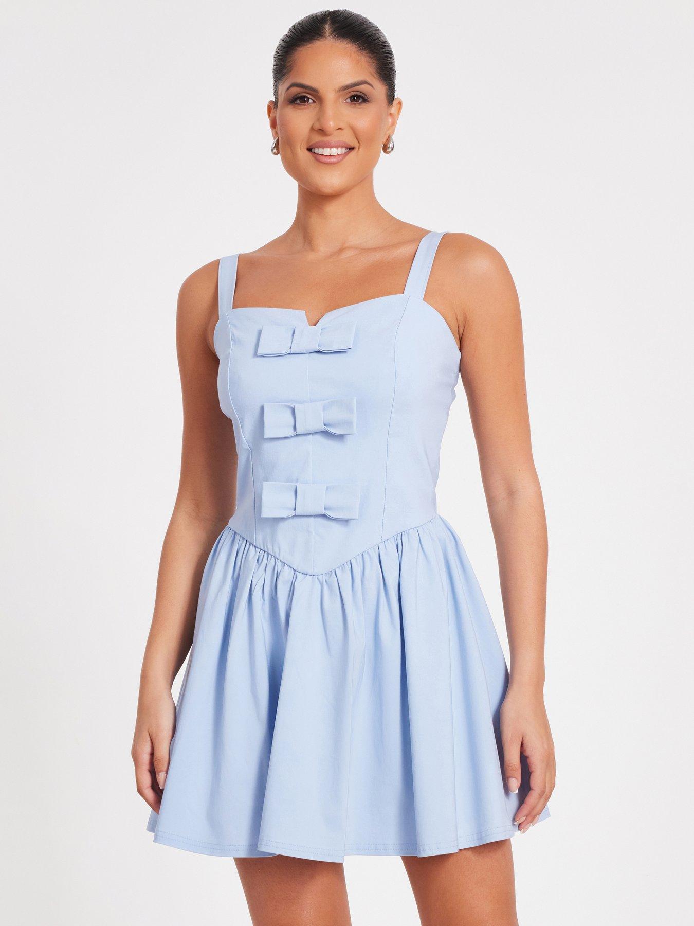 undefined Blue Bow Front Mini Dress