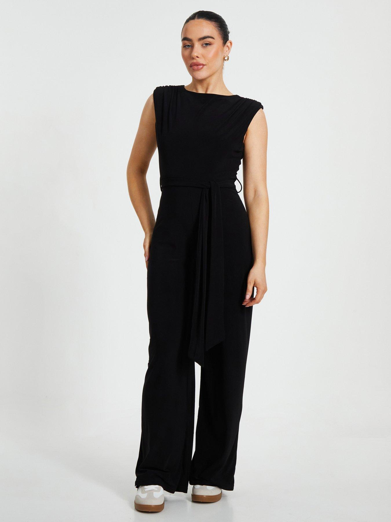 undefined Petite Black Tie Waist Jumpsuit