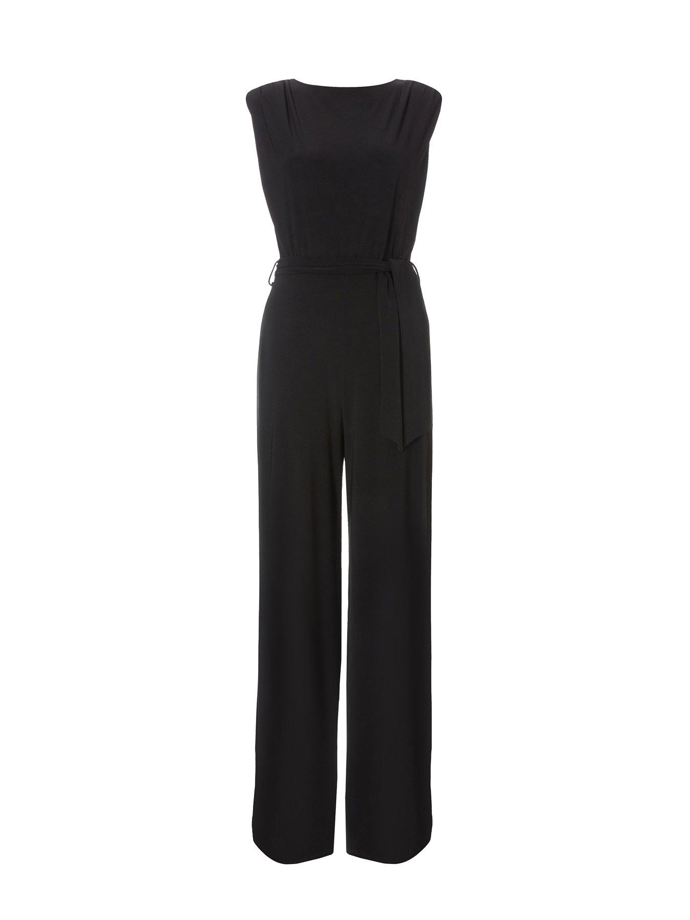 Image 5 of 6 of Quiz Petite Black Tie Waist Jumpsuit