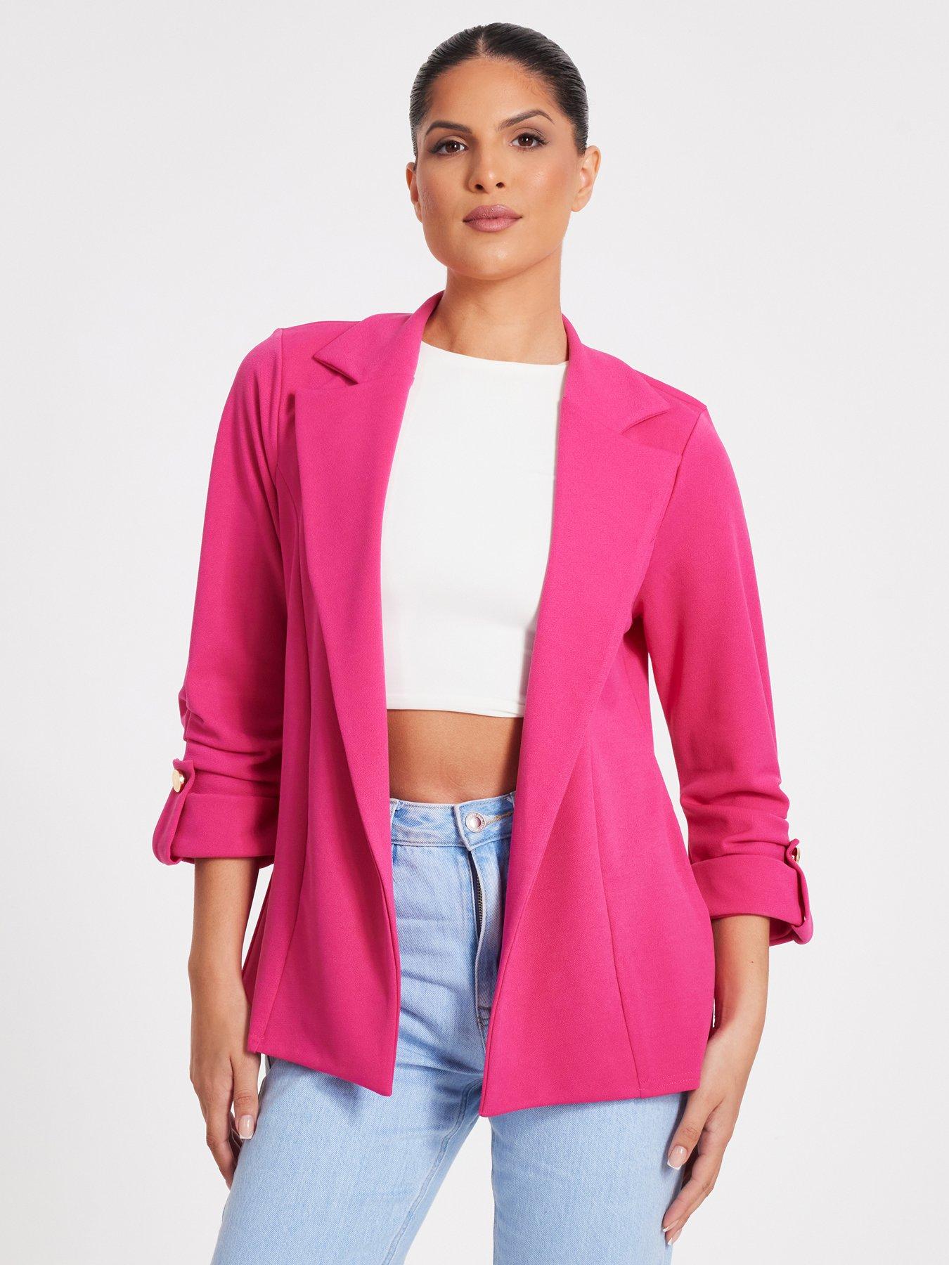 undefined Pink Ruched Sleeve Blazer
