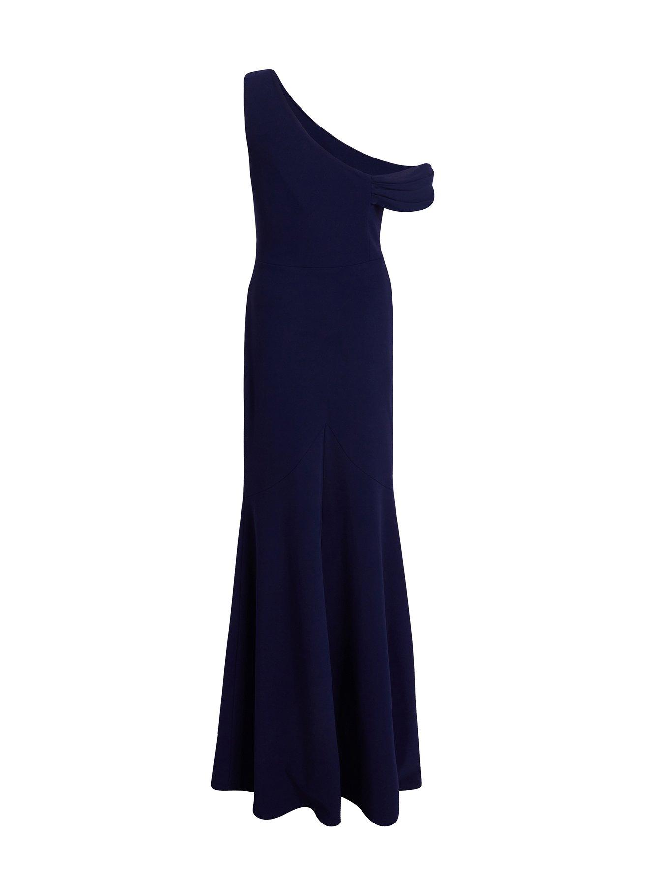 navy blue quiz dress Quiz Blue Ruffle Bardot Maxi Dress - 6