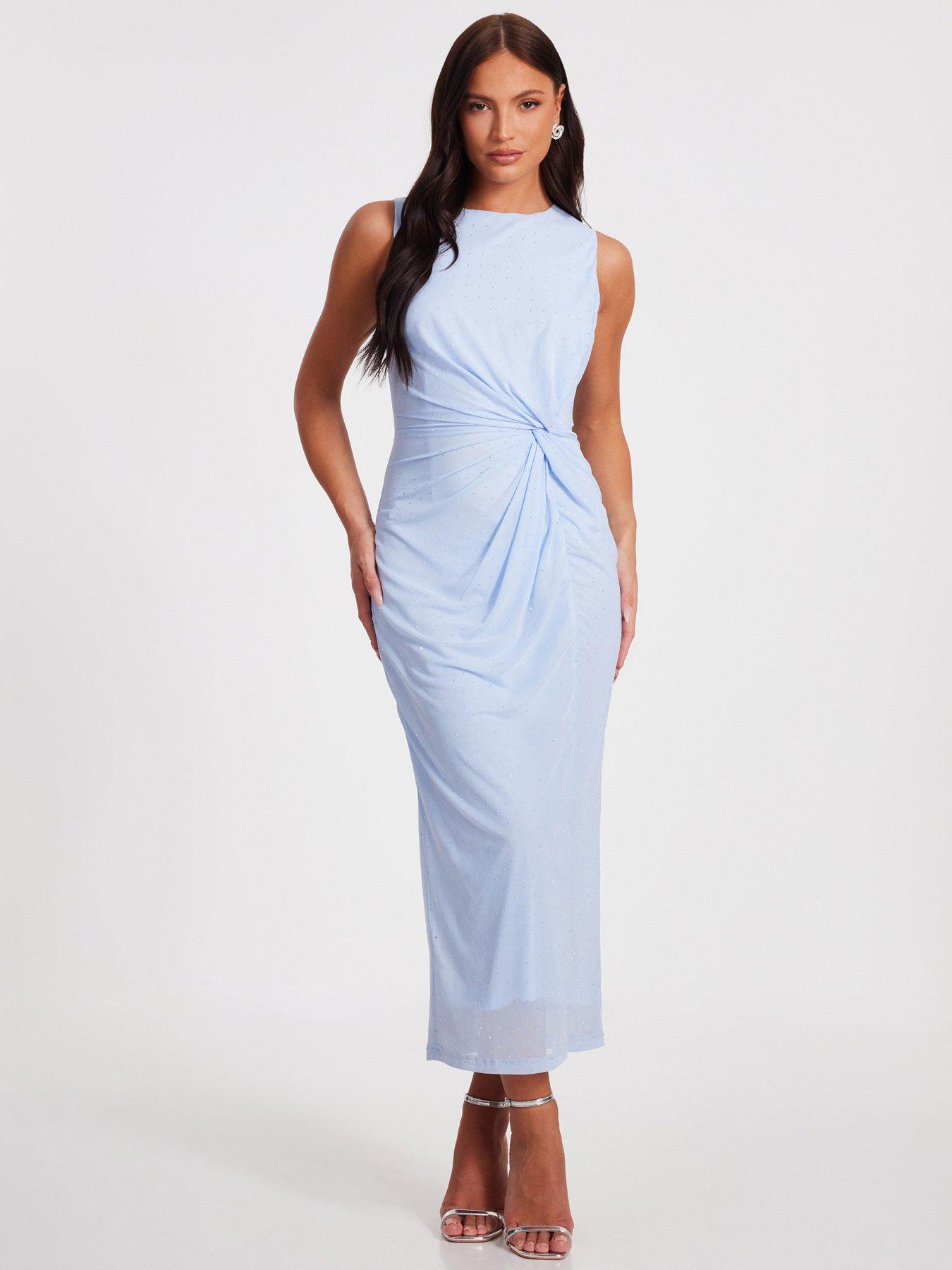 undefined Light Blue Diamante Mesh Midaxi Dress