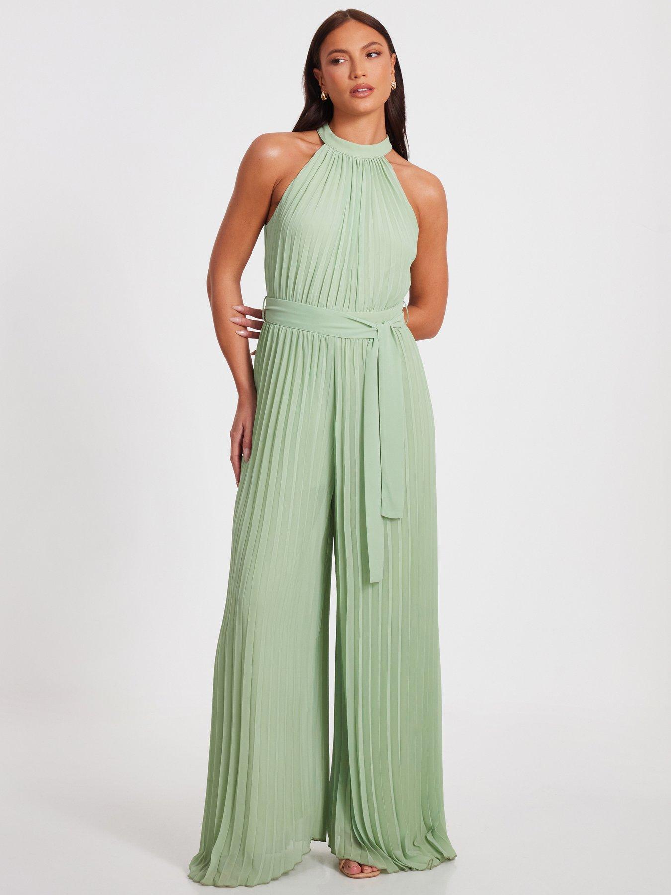 undefined Sage Chiffon Pleated Jumpsuit