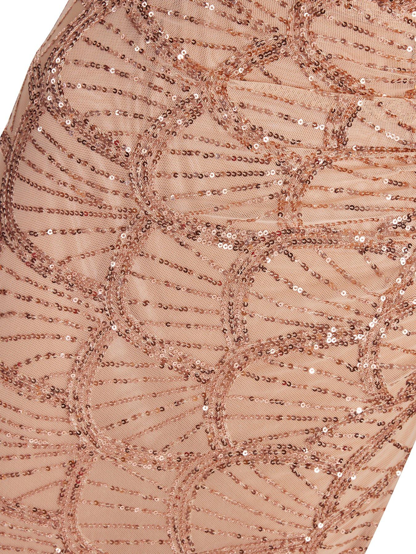 Quiz Rose Gold Sequin Fishtail Maxi Dress | Very