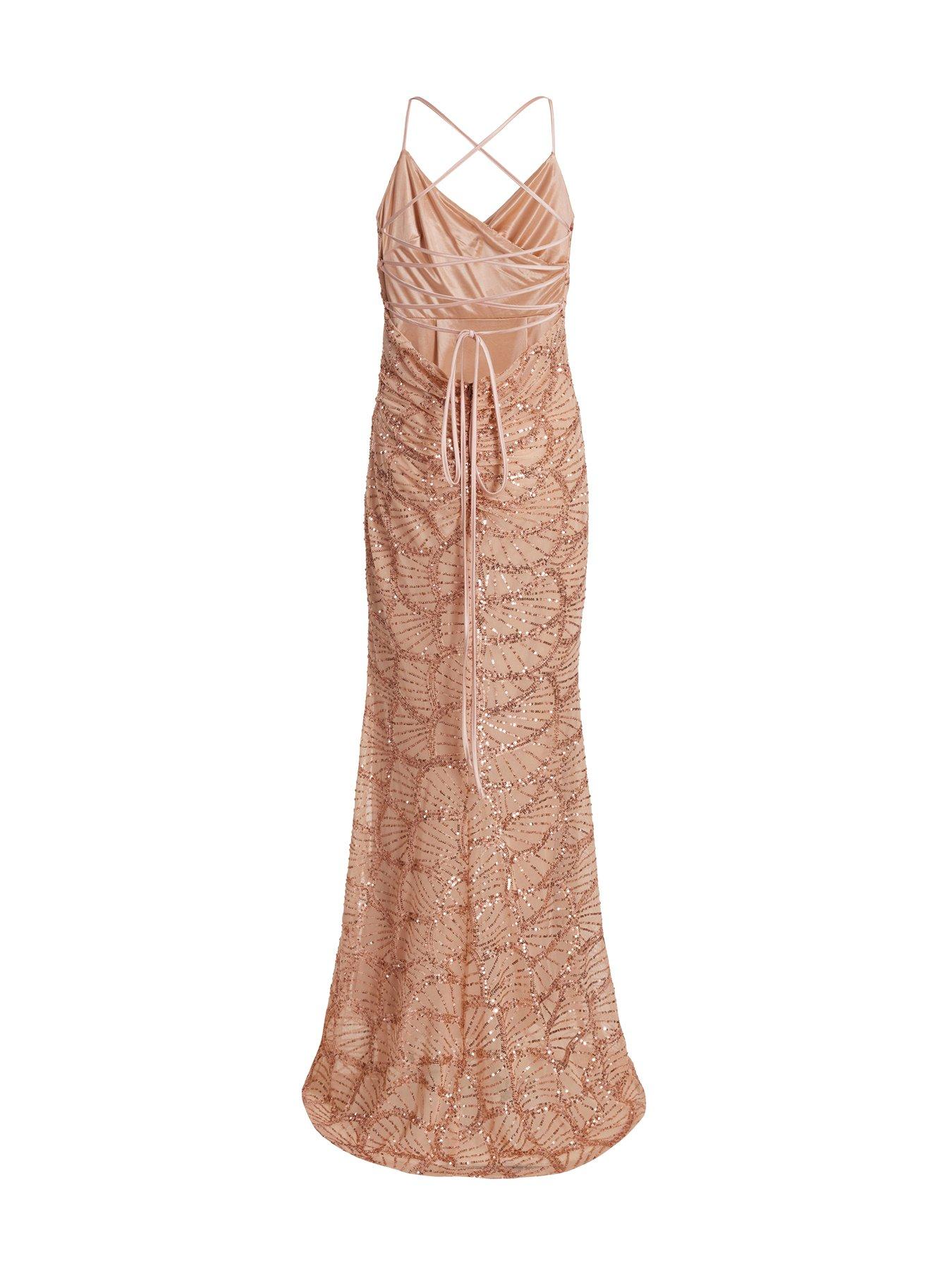 Quiz Rose Gold Sequin Fishtail Maxi Dress Very