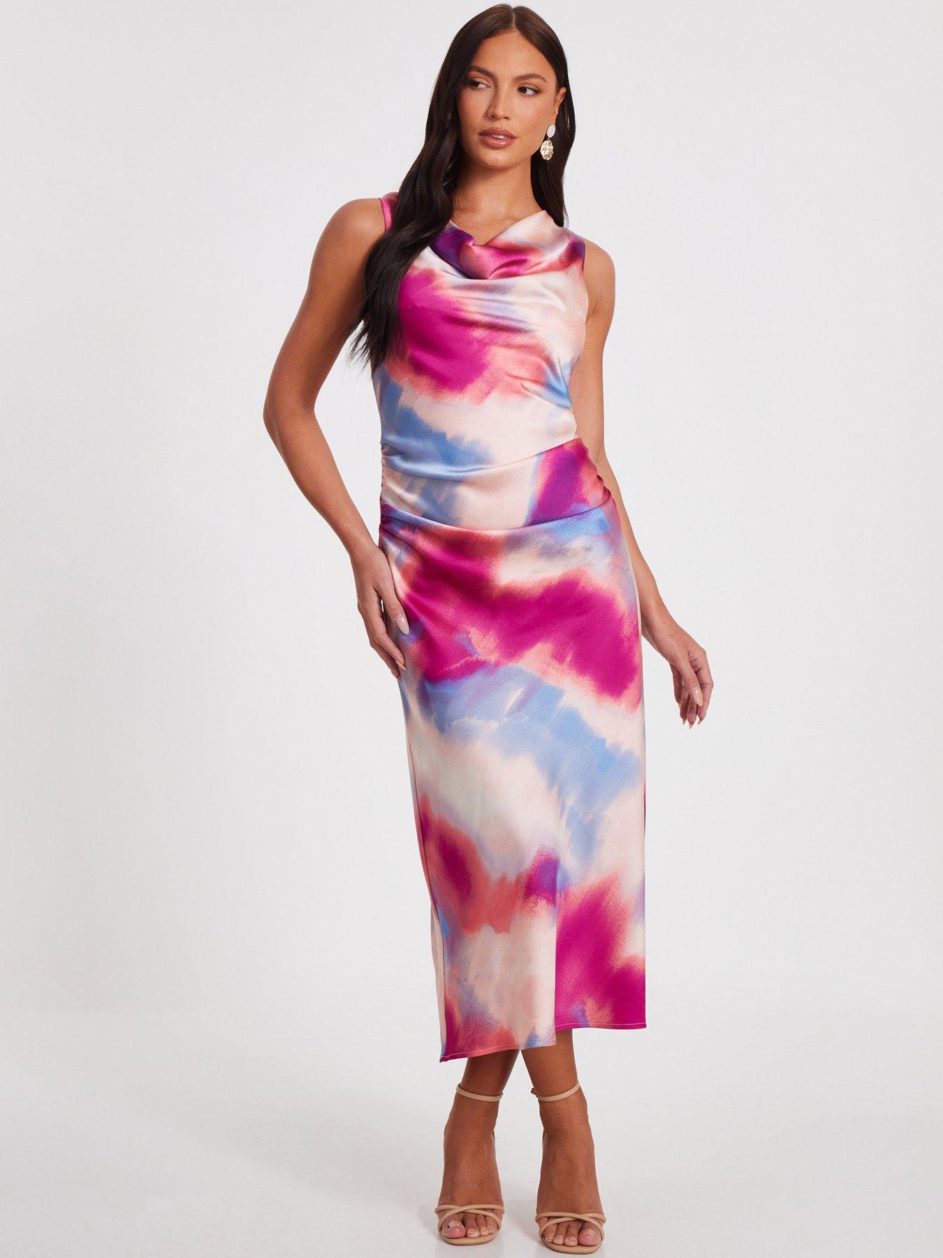 undefined Pink Satin Cowl Neck Midaxi Dress