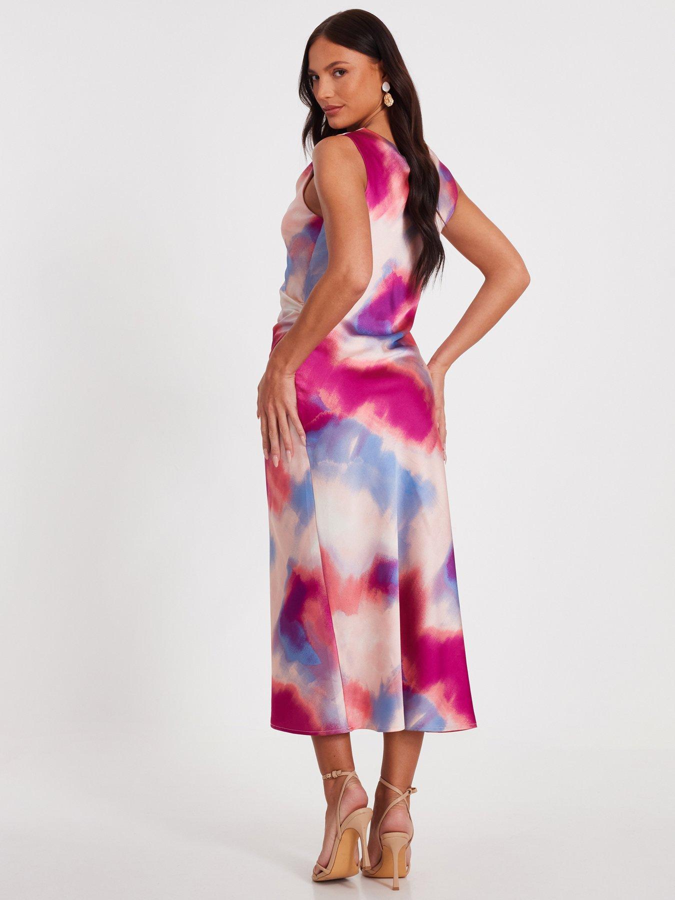 quiz satin cowl neck dress Quiz Satin Cowl Neck Maxi Dress With Floral Trim In Champagne - 30% Off