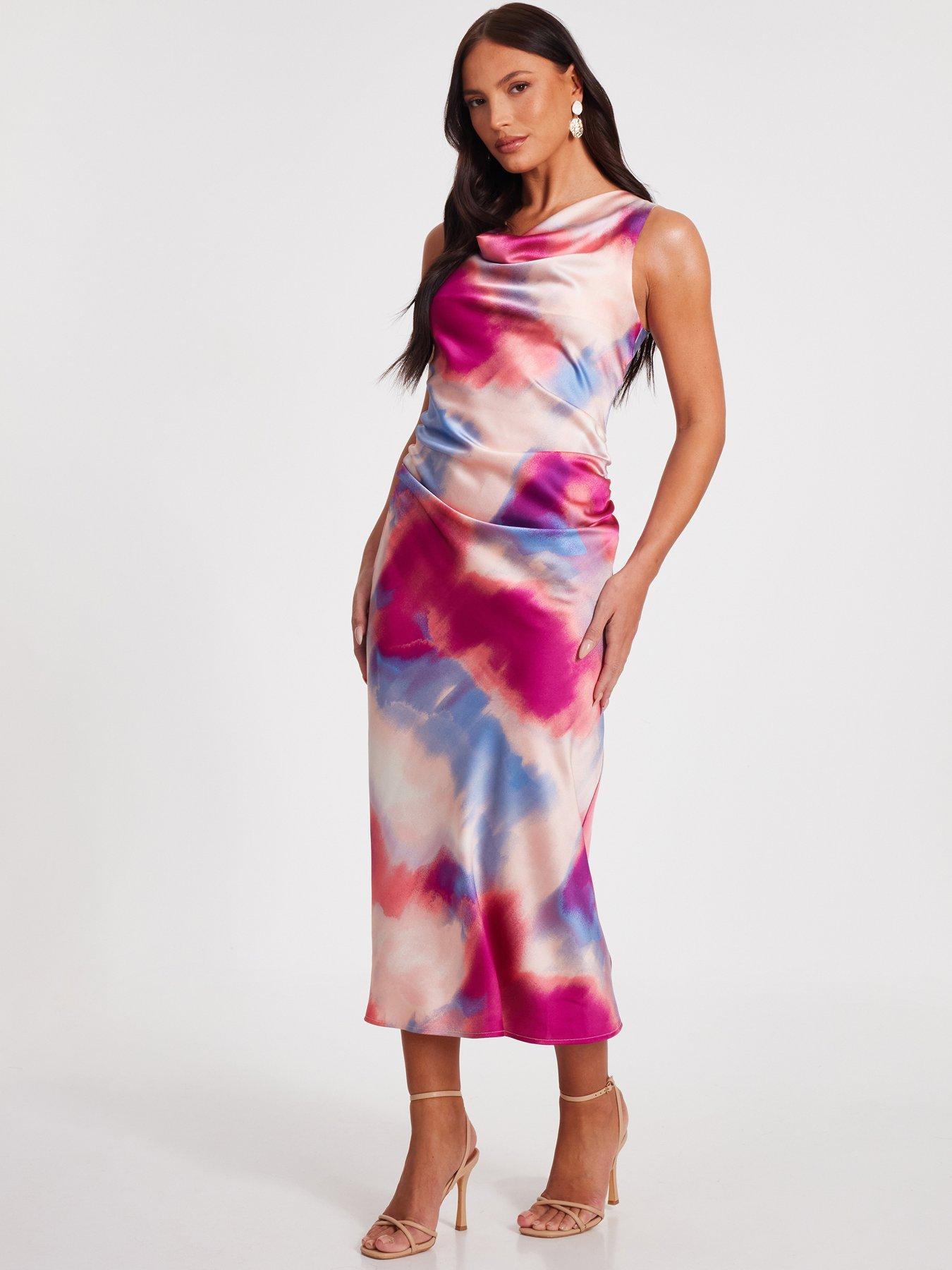 pink tie dye mesh cowl neck midi dress Plunge Neck Backless Maxi Dress Lkr 4800 / -