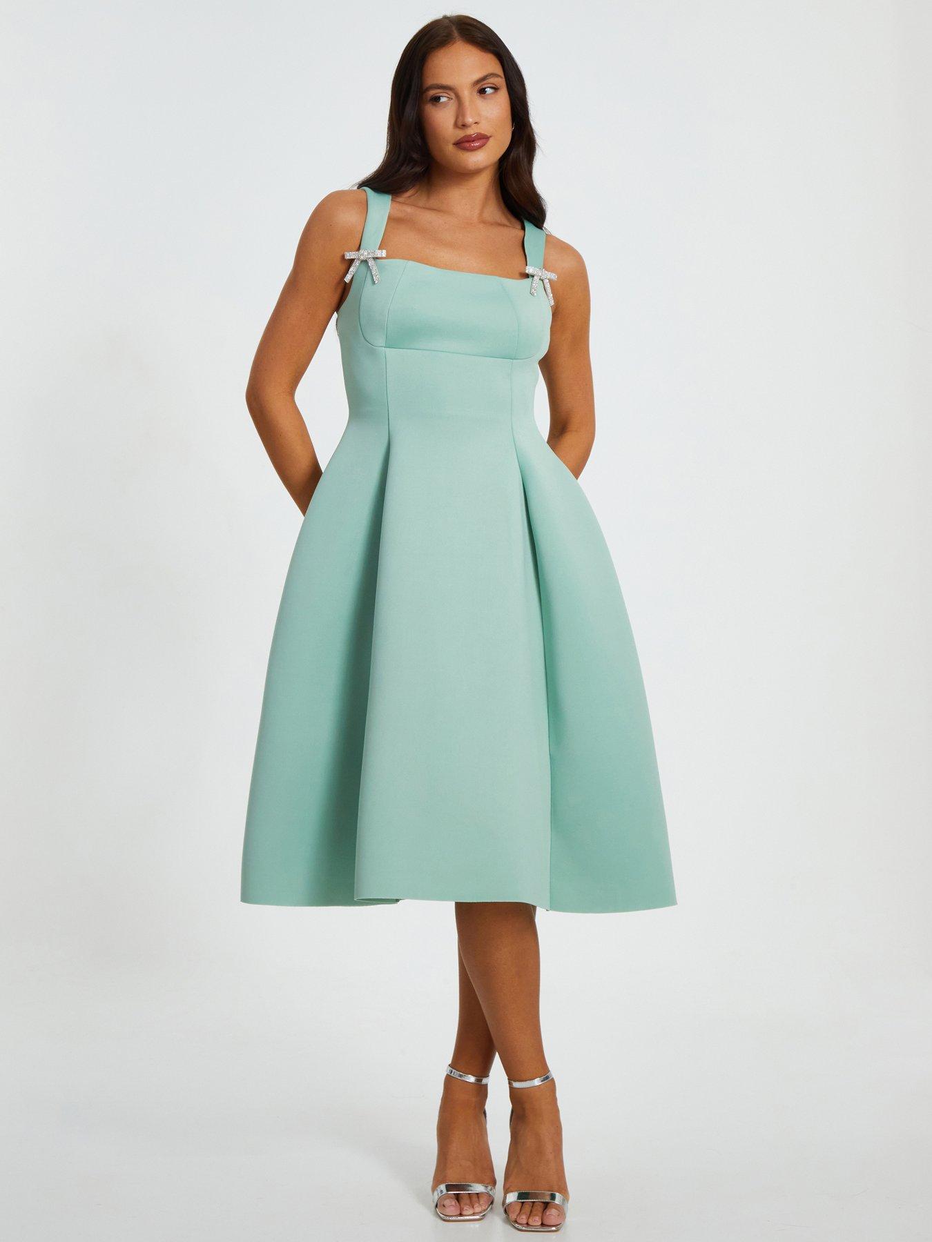 undefined Sage Diamante Bow Midi Dress