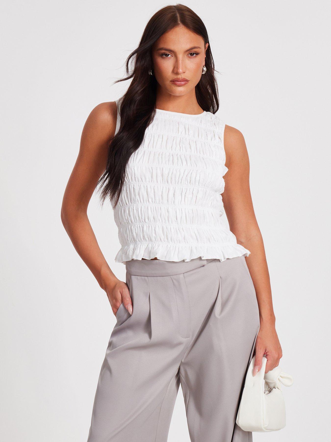 undefined Cream Jacquard Gathered Top