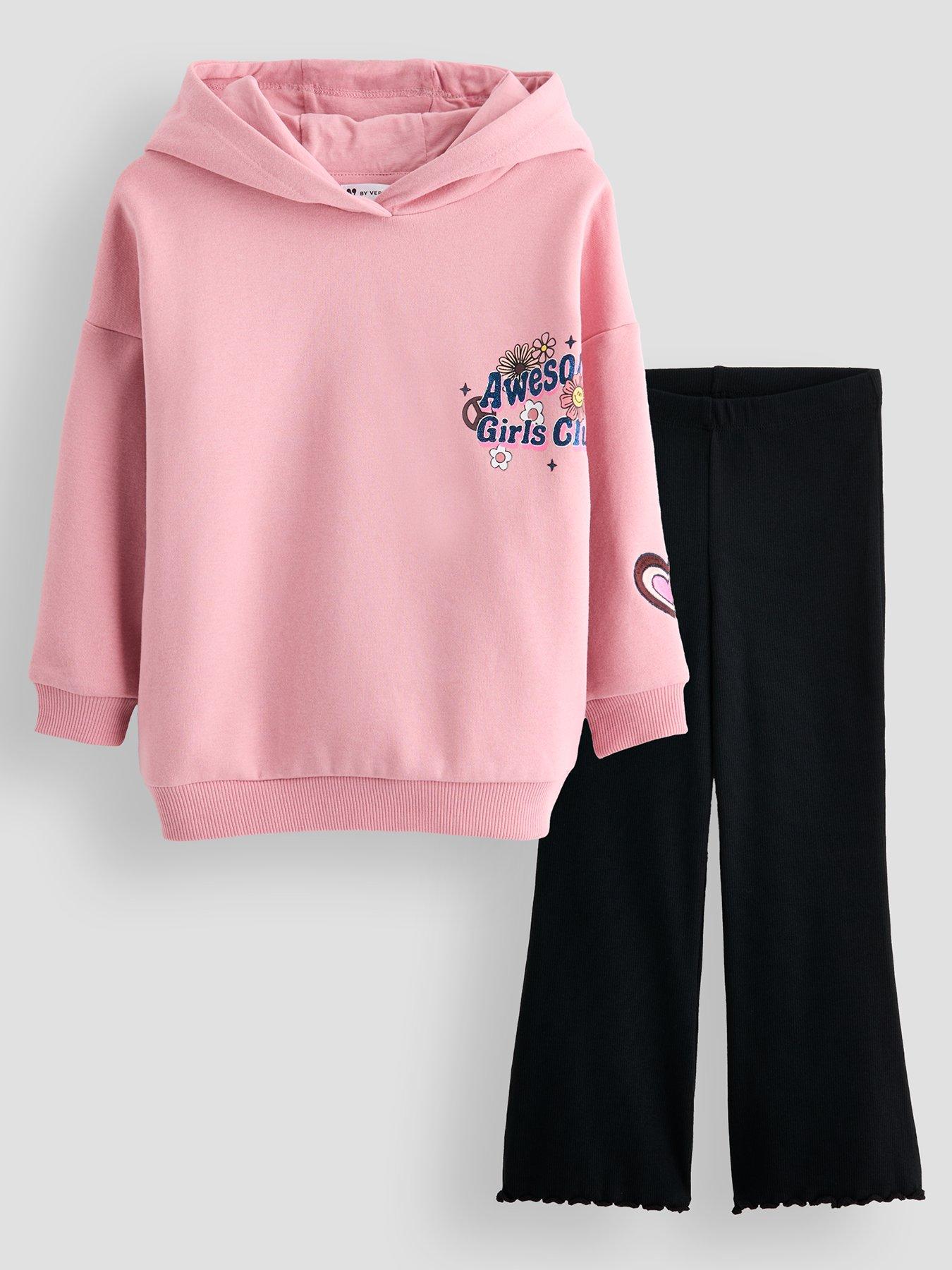 Image 1 of 4 of The Very Collection Girls Long Line Back Graphic Sweat And Legging Set - Pink