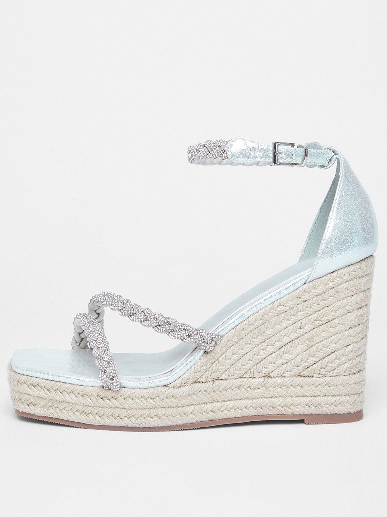 undefined Wide Fit Silver Diamante Wedges