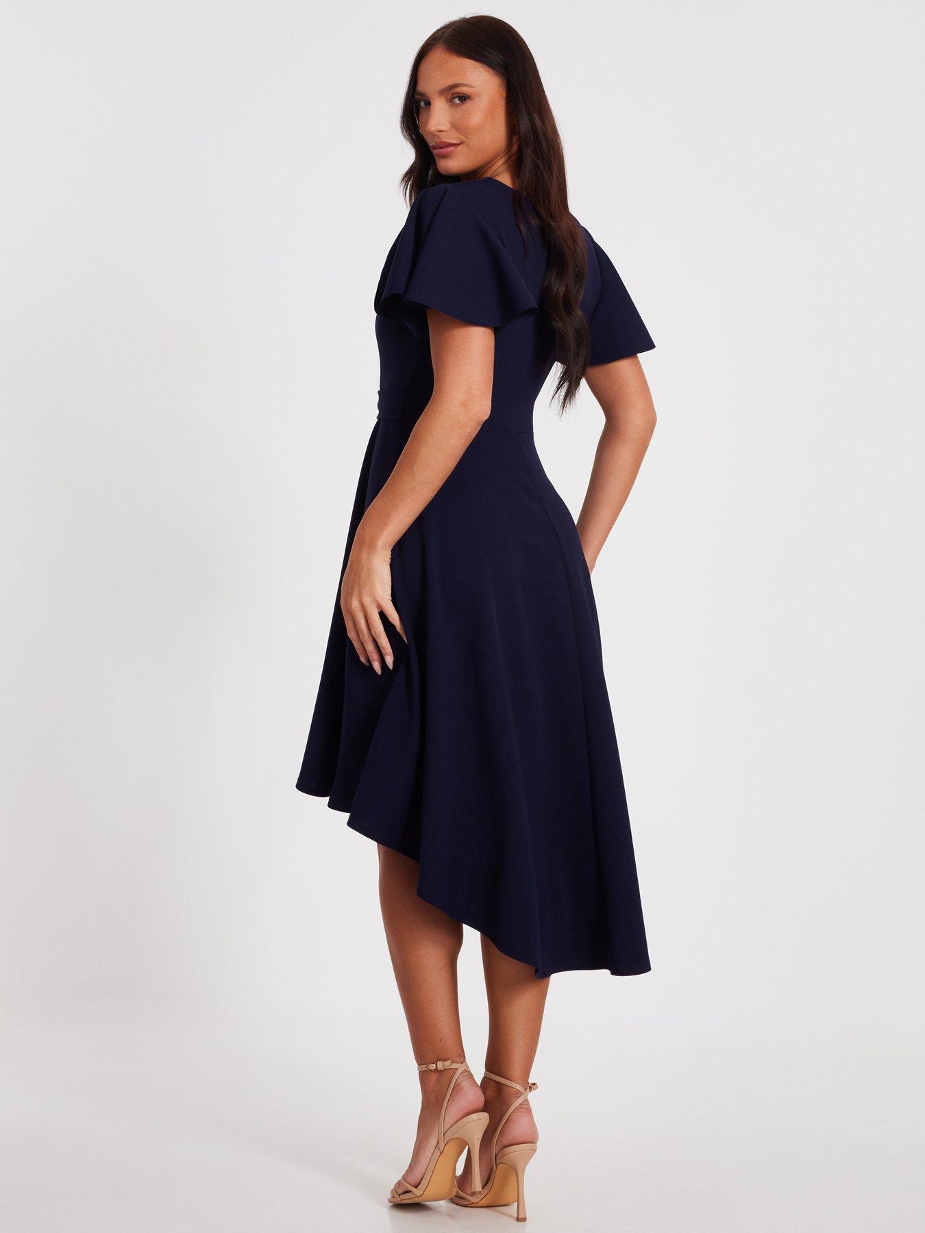 Image 2 of 6 of Quiz Navy Dip Hem Dress