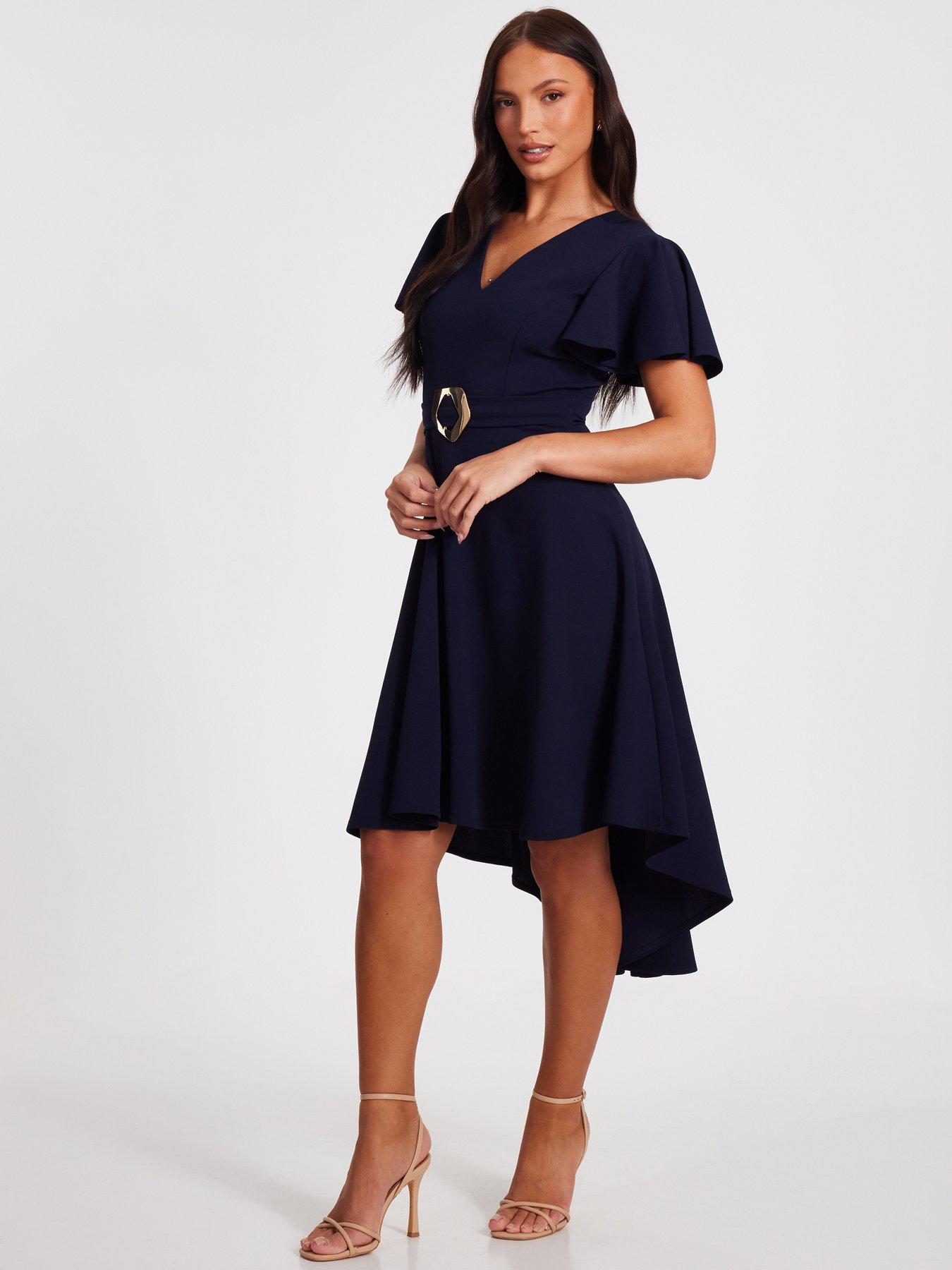 Image 3 of 6 of Quiz Navy Dip Hem Dress