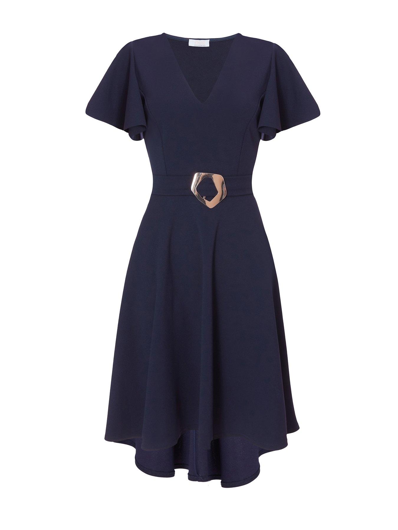 Image 4 of 6 of Quiz Navy Dip Hem Dress