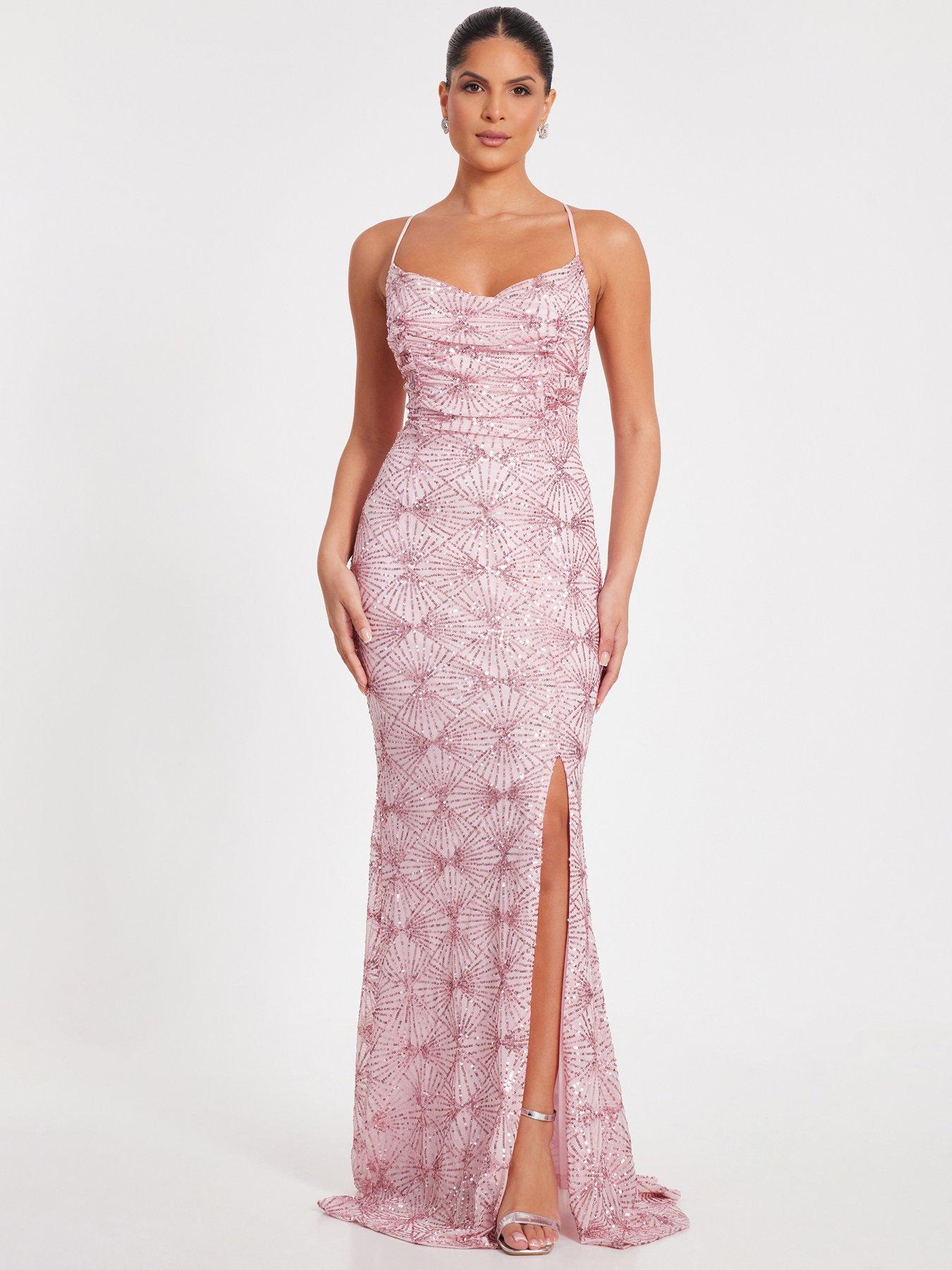 undefined Turquoise Sequin Fishtail Maxi Dress