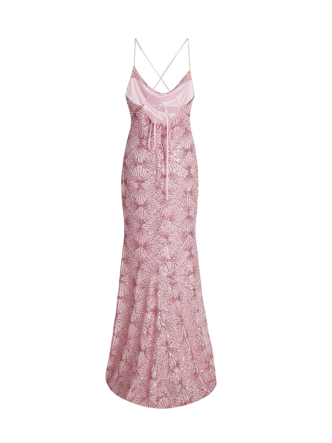 quiz pink lace dress Quiz Lace Fishtail Midi Dress in Pink