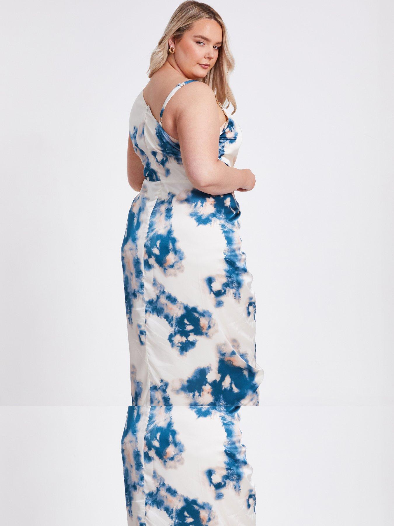 Image 2 of 6 of Quiz Curve Teal Marble Print Midi Dress