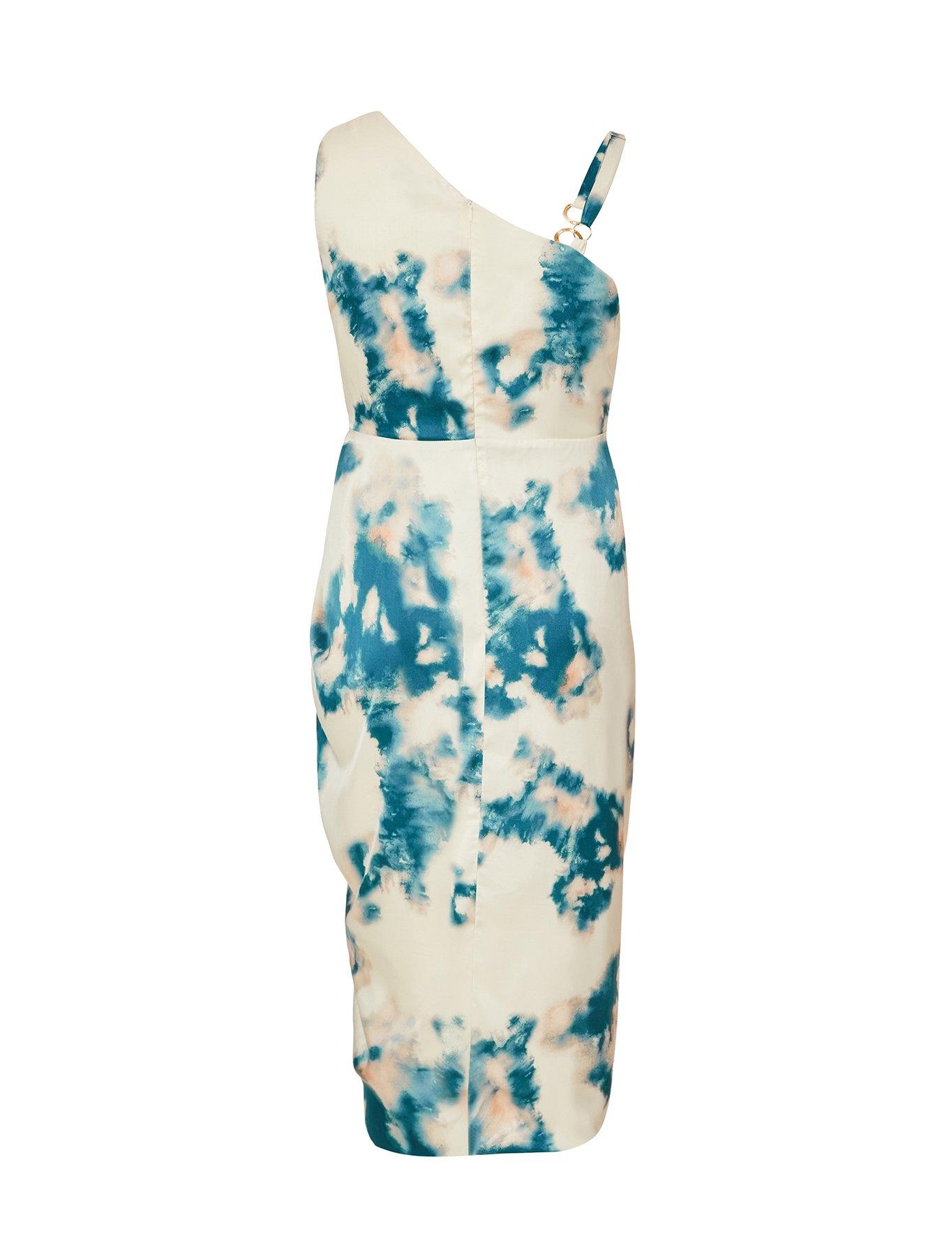 Image 5 of 6 of Quiz Curve Teal Marble Print Midi Dress