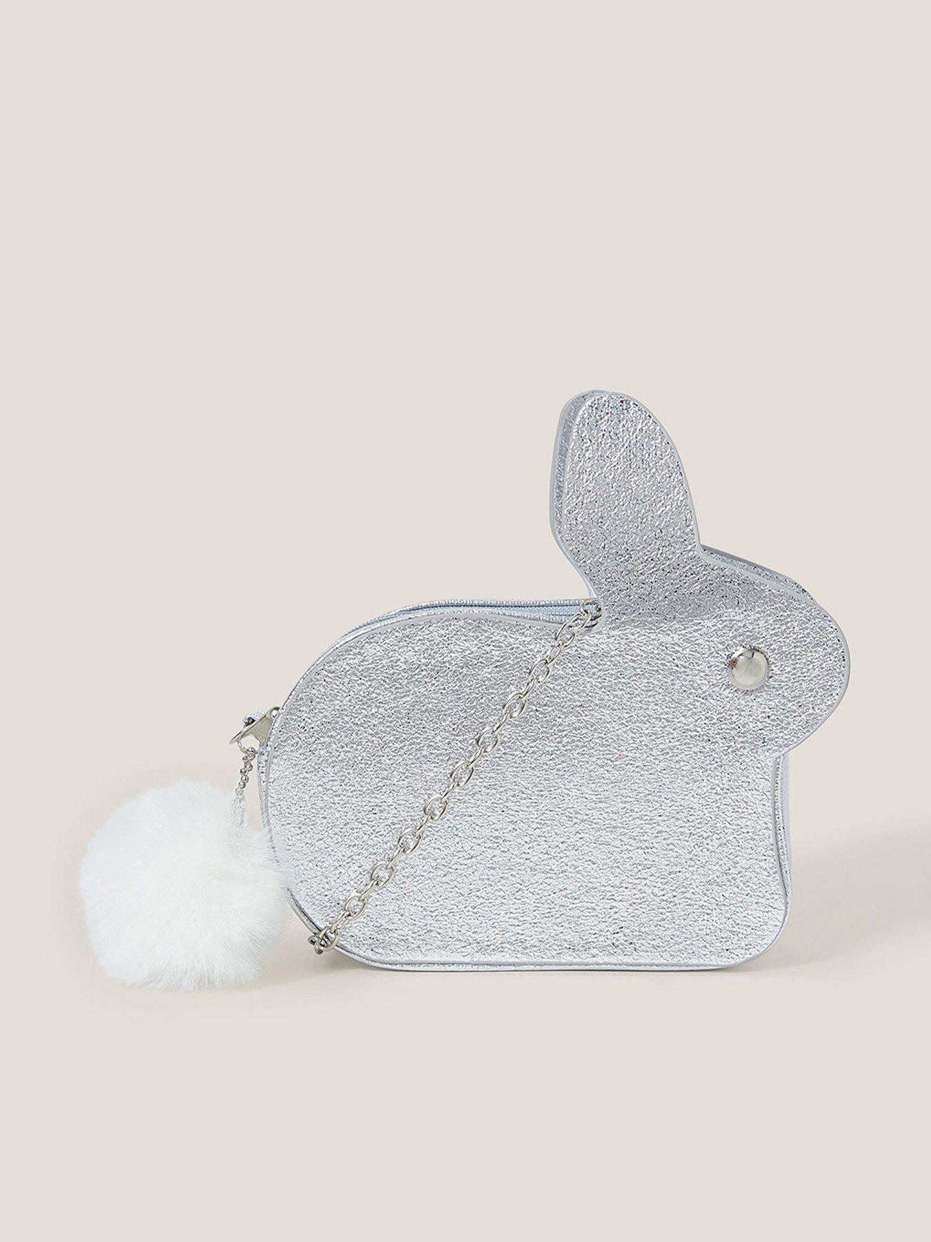 undefined Girls Faux Fur Pom-pom Bunny Bag - Silver