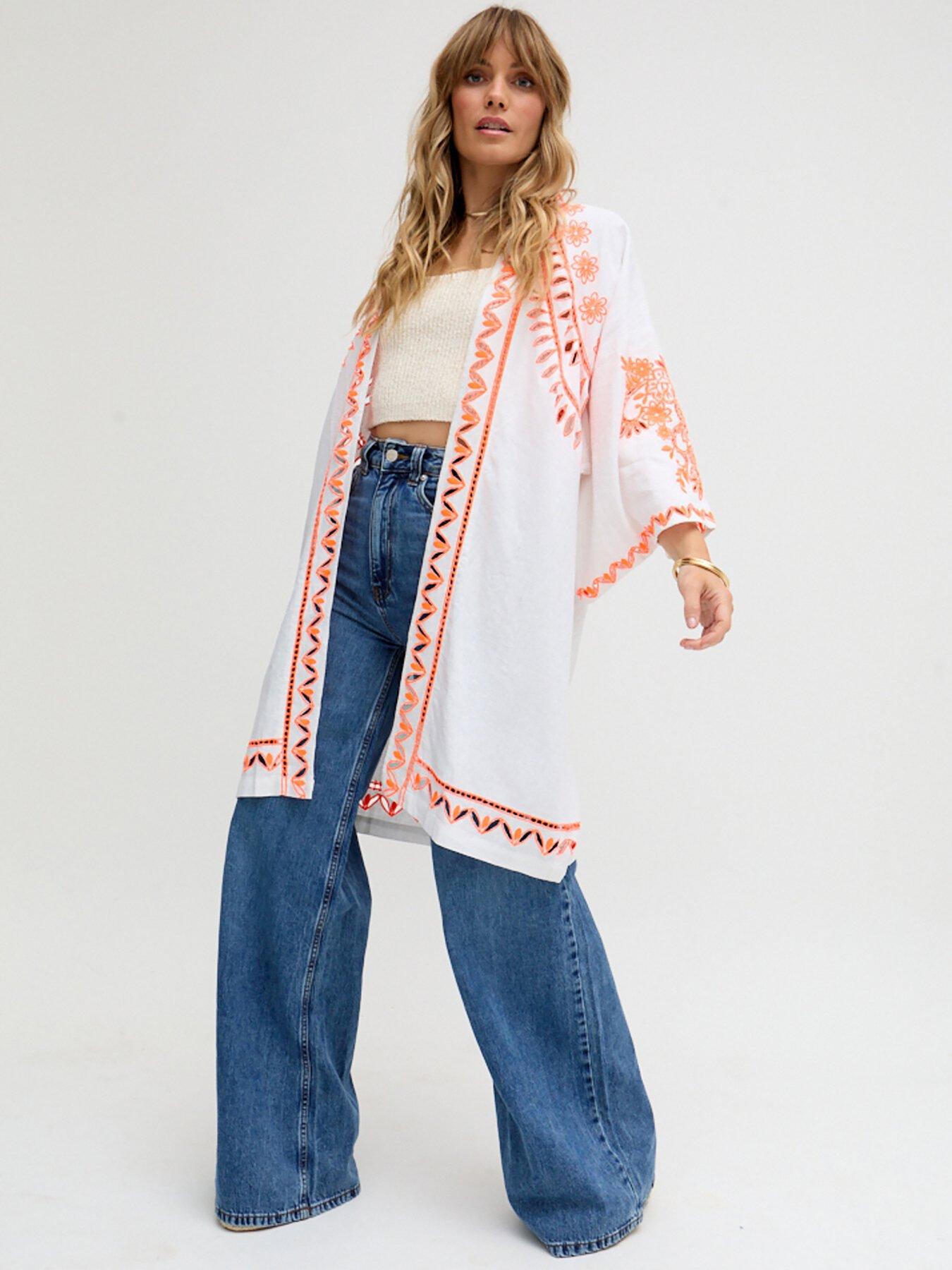 undefined Lupe Edge To Edge Embroidered Kimono In White