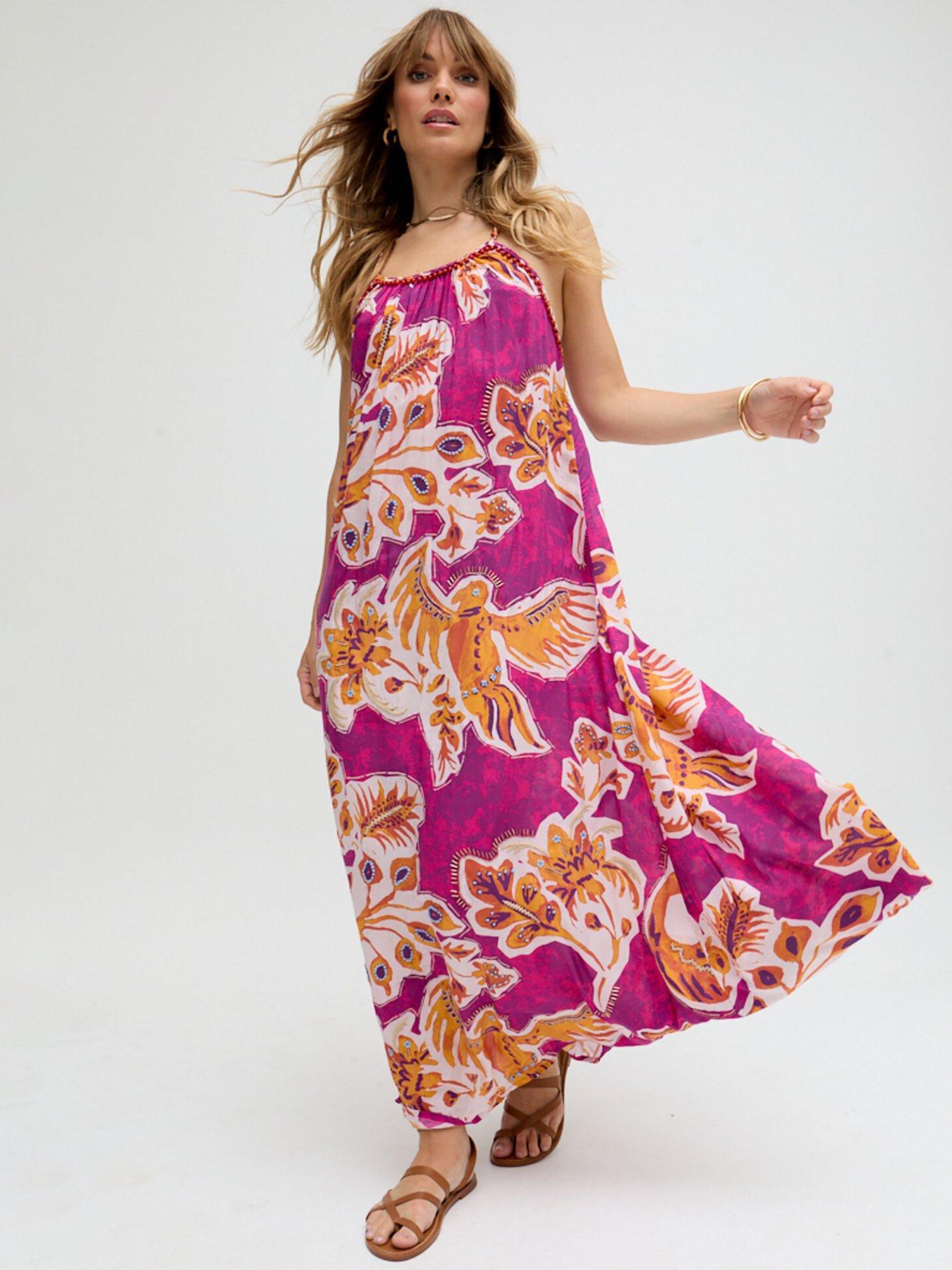 undefined Ida Spaghetti Strap Botanical Print Maxi Dress In Multi