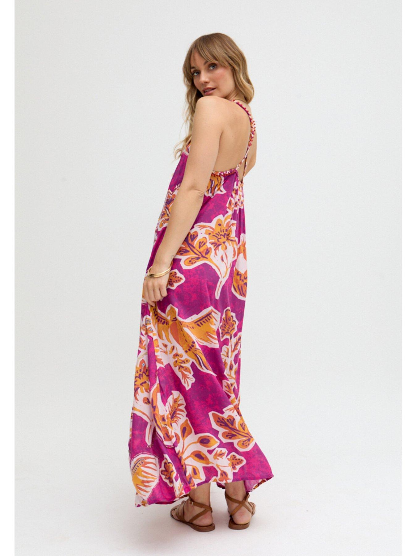 Image 2 of 5 of Raffya Ida Spaghetti Strap Botanical Print Maxi Dress In Multi