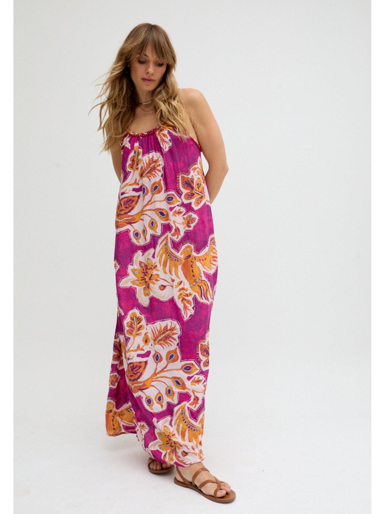 Image 3 of 5 of Raffya Ida Spaghetti Strap Botanical Print Maxi Dress In Multi