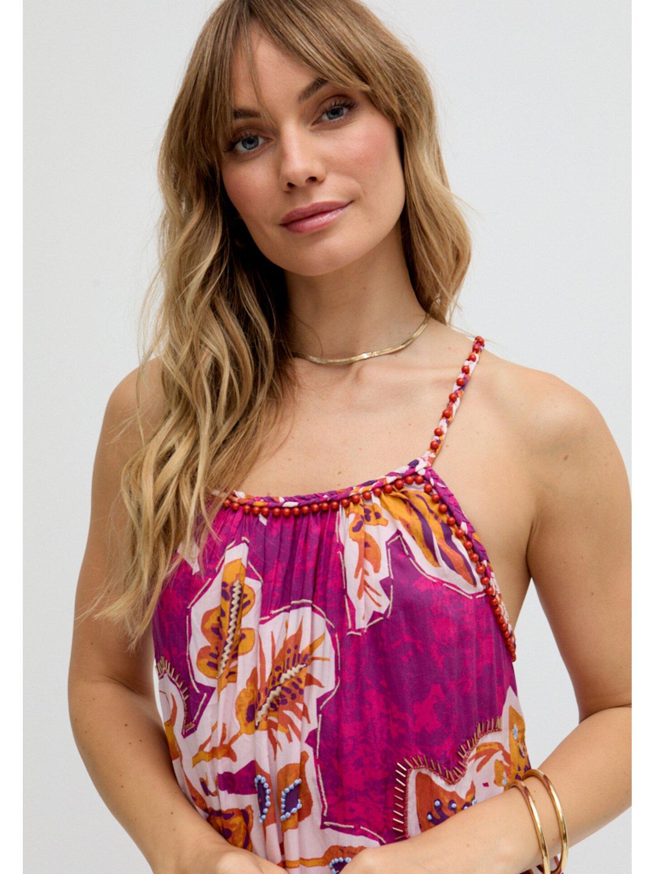 Image 4 of 5 of Raffya Ida Spaghetti Strap Botanical Print Maxi Dress In Multi