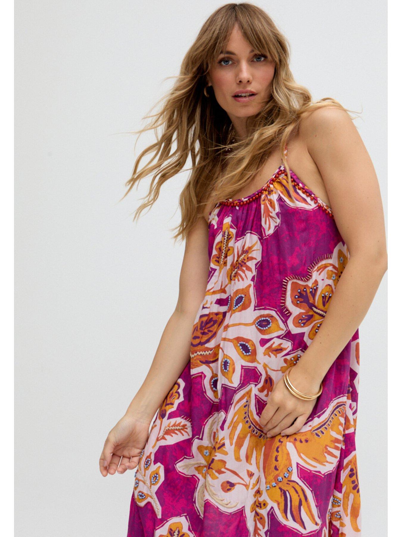 Image 5 of 5 of Raffya Ida Spaghetti Strap Botanical Print Maxi Dress In Multi