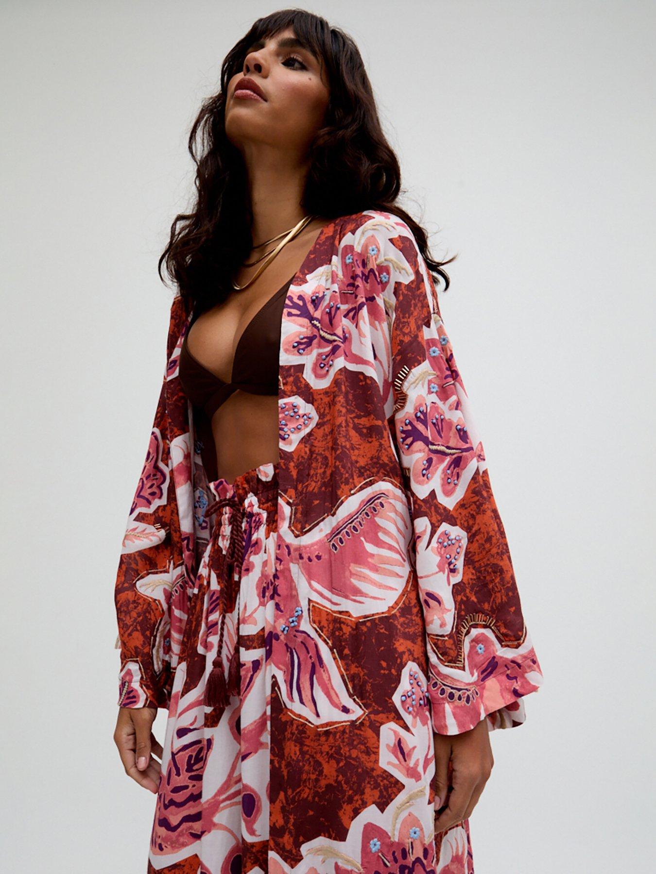undefined Amelia Edge To Edge Embellished Kimono In Multi