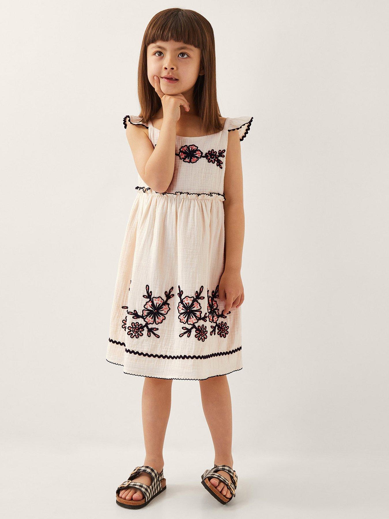 undefined Girls Floral Cornelli Embroidered Dress - Light Cream