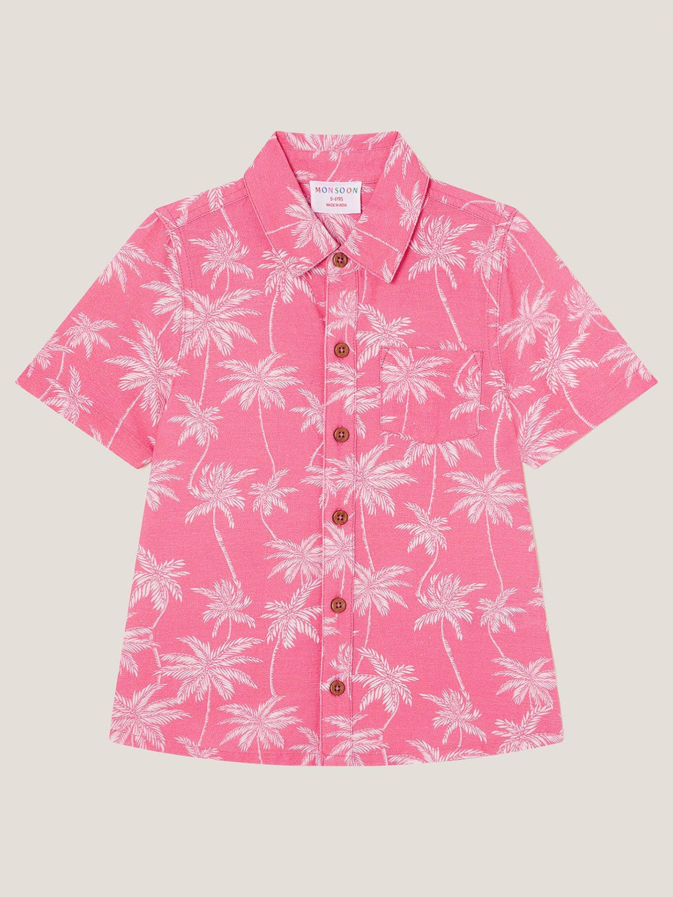 undefined Boys Palm Print Short Sleeve Shirt - Pink