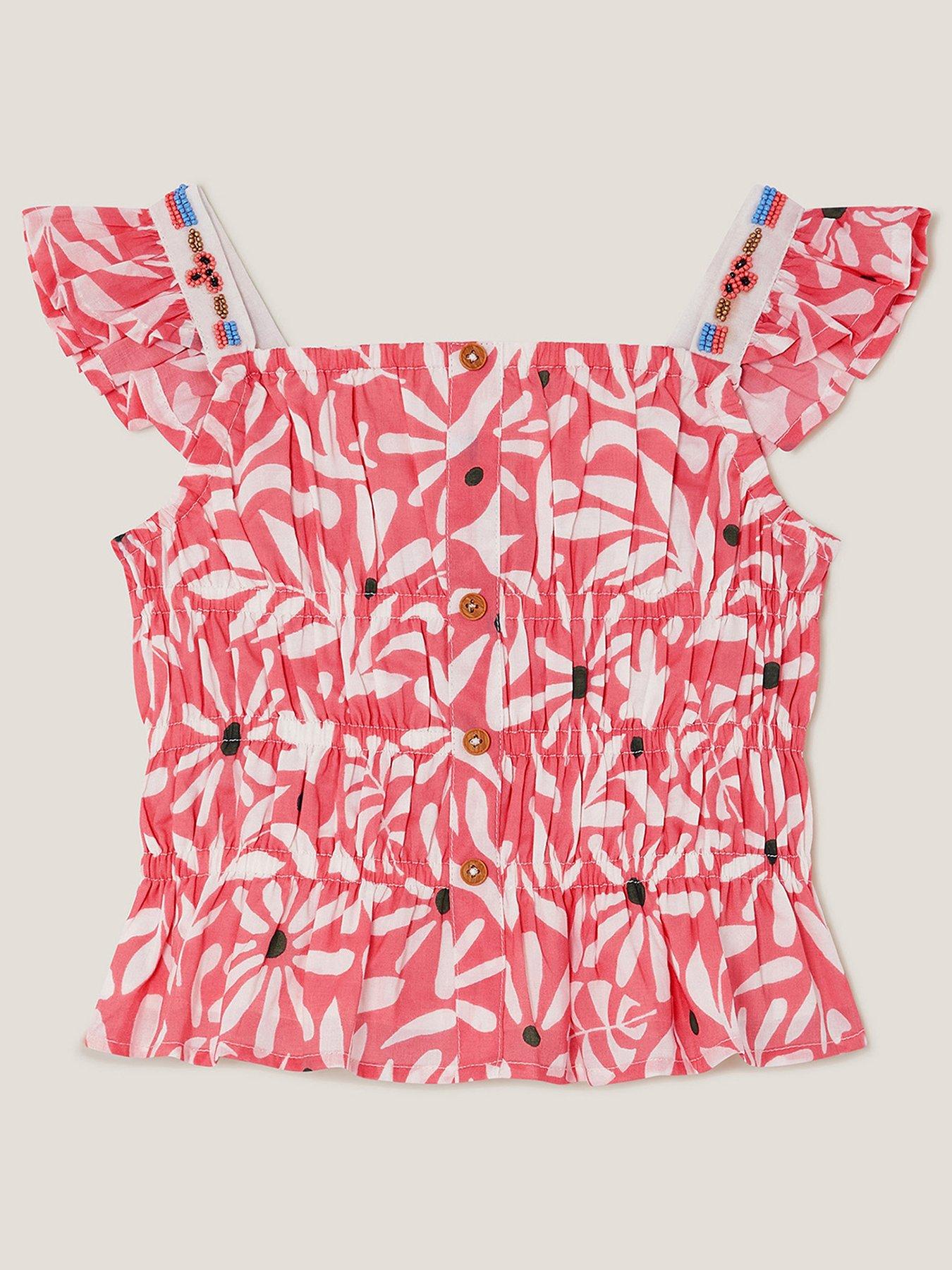 undefined Girls Floral Print Cropped Embellished Blouse - Multi