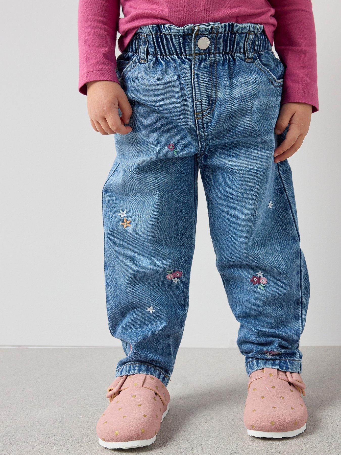 The Very Collection Girls Mom Fit Embroidered Jeans - Mid Wash