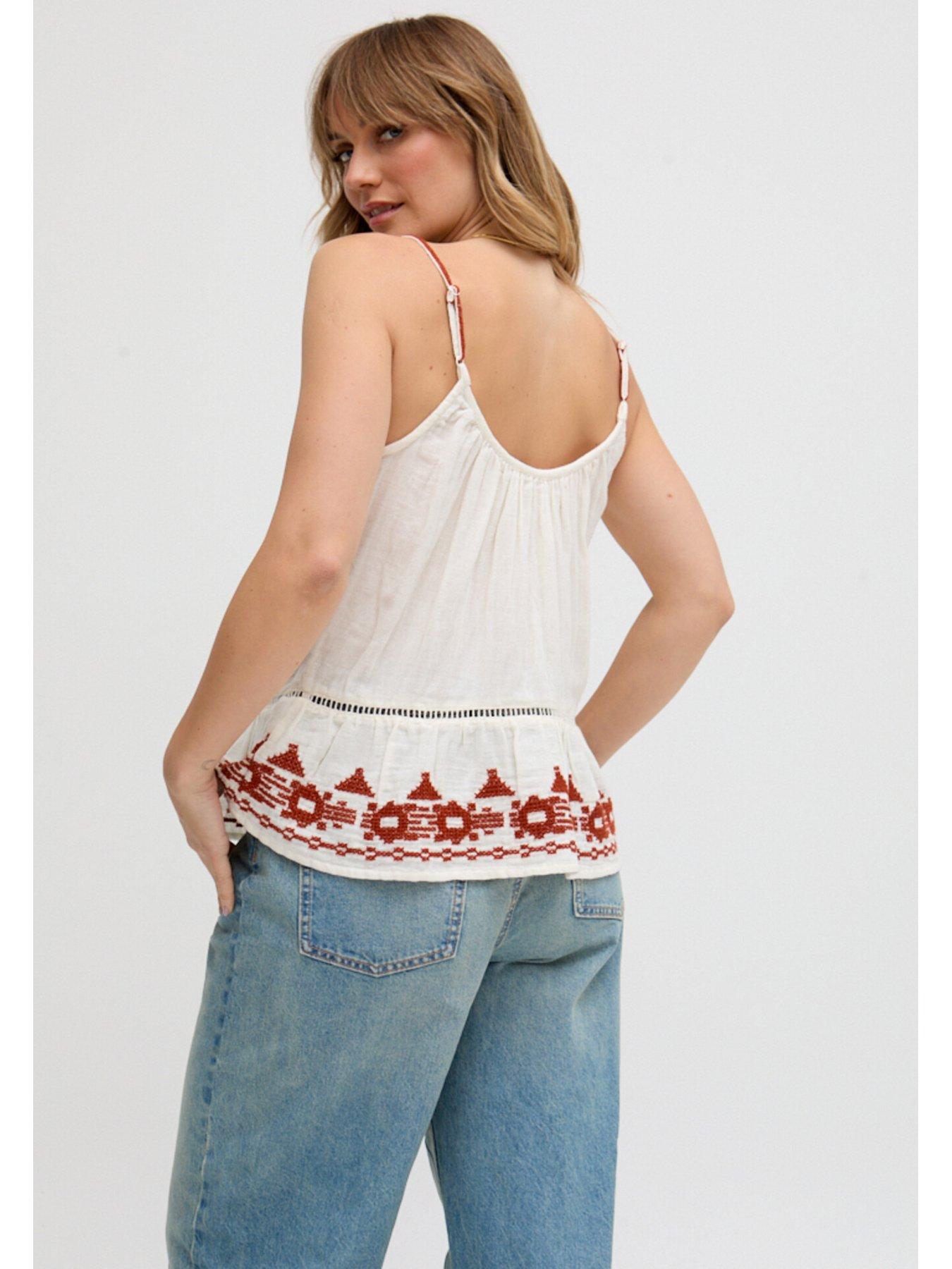 Image 2 of 5 of Raffya Lilly Spaghetti Strap Embroidered Cami - White