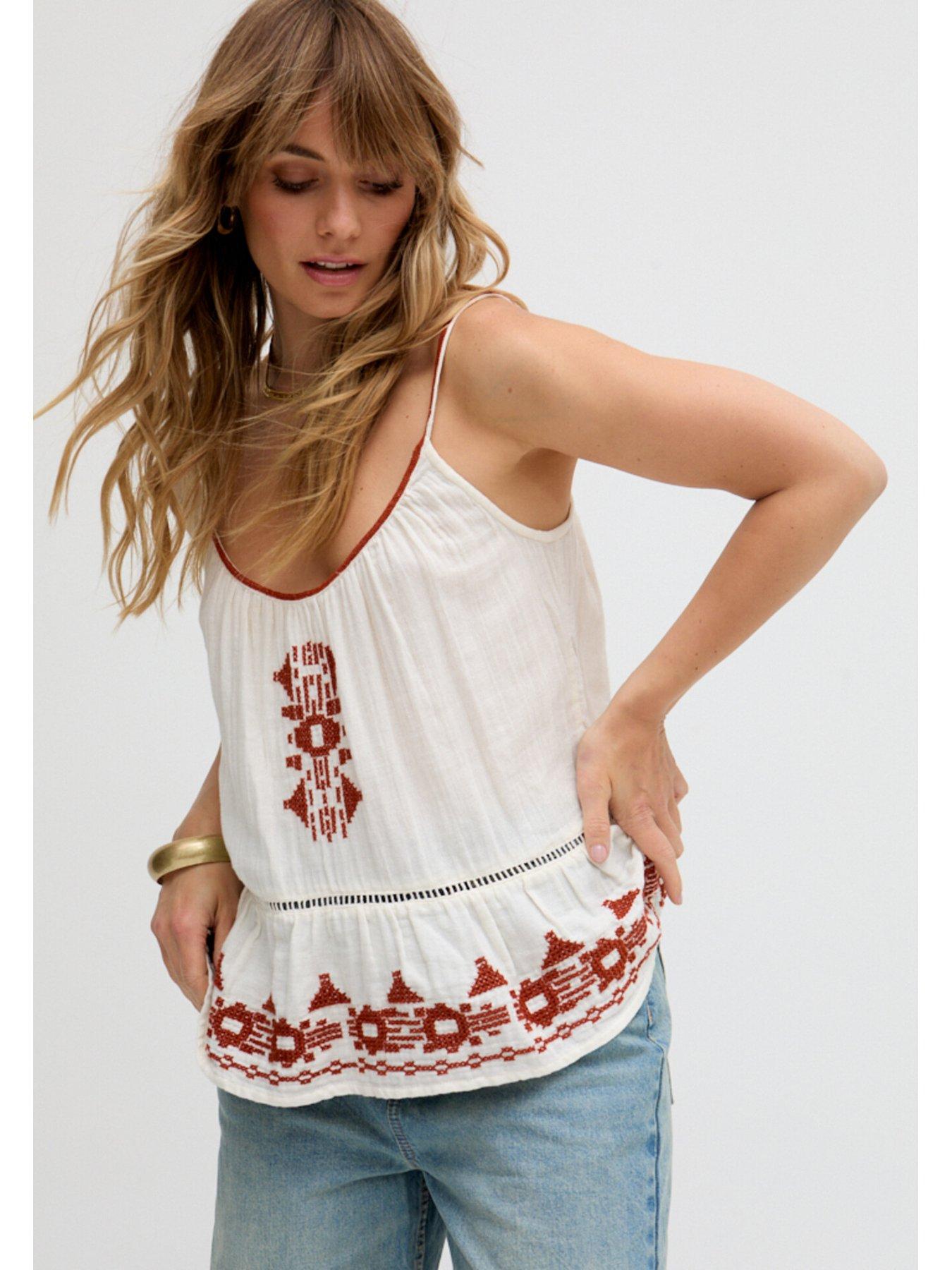 Image 3 of 5 of Raffya Lilly Spaghetti Strap Embroidered Cami - White