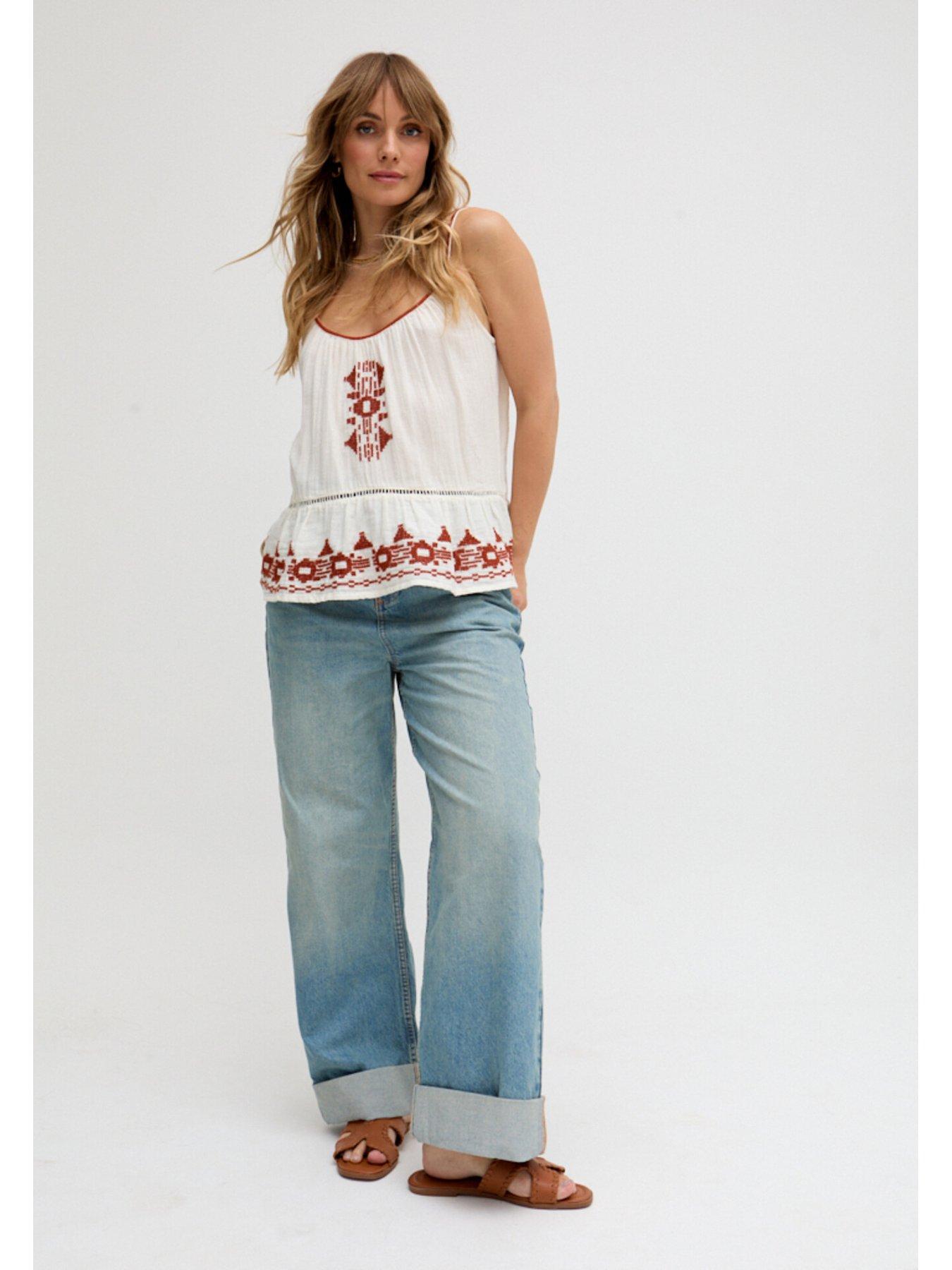 Image 4 of 5 of Raffya Lilly Spaghetti Strap Embroidered Cami - White