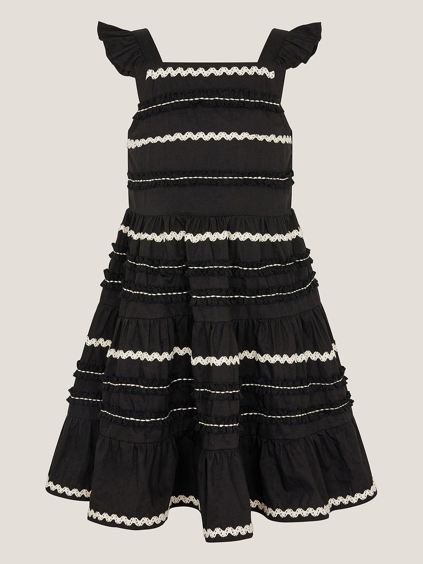 undefined Girls Frilly Ric Rac Sundress - Black