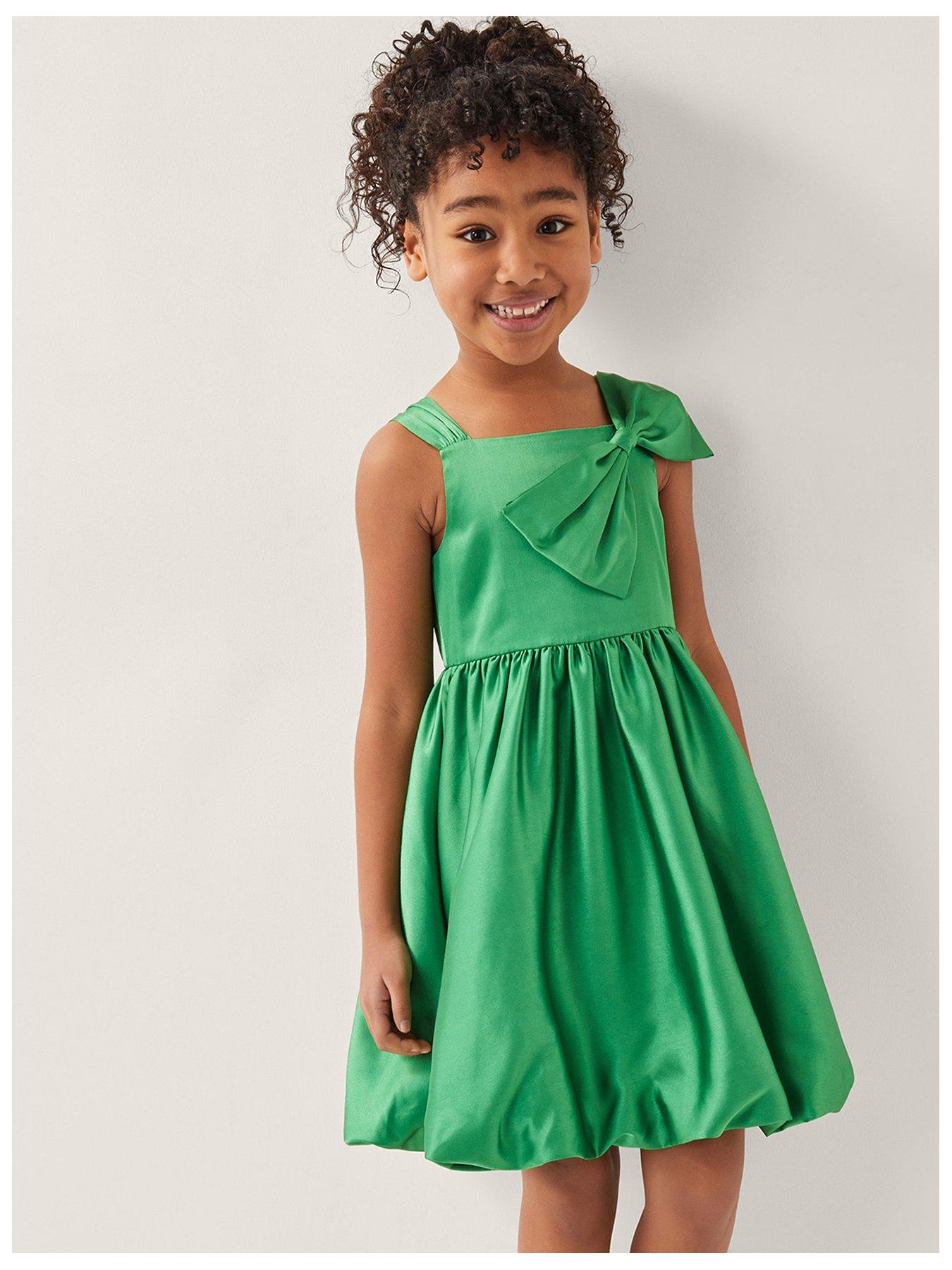 undefined Girls Freya Bow Strap Satin Party Dress - Green