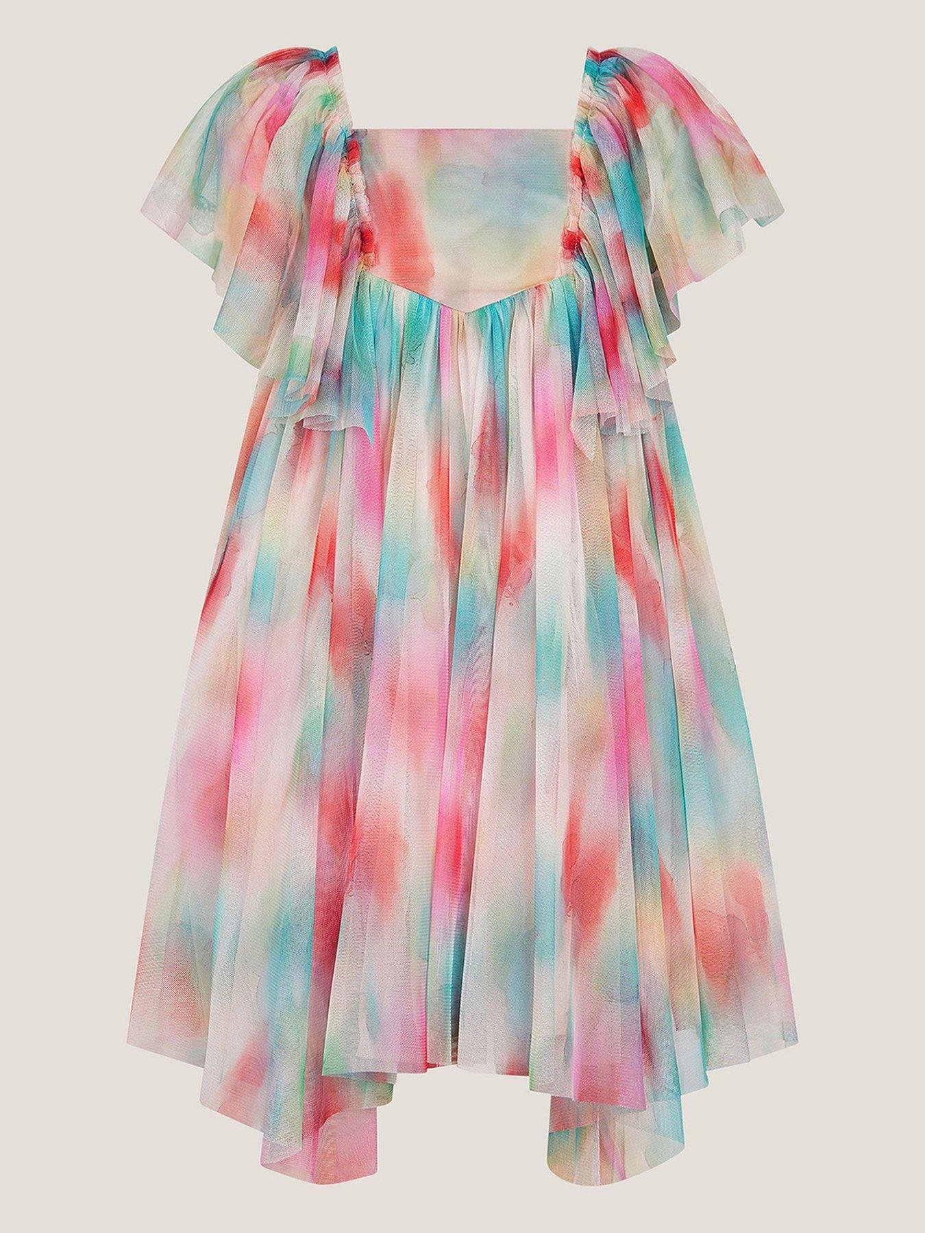 undefined Girls Ikat Flower Tulle Party Dress - Multi