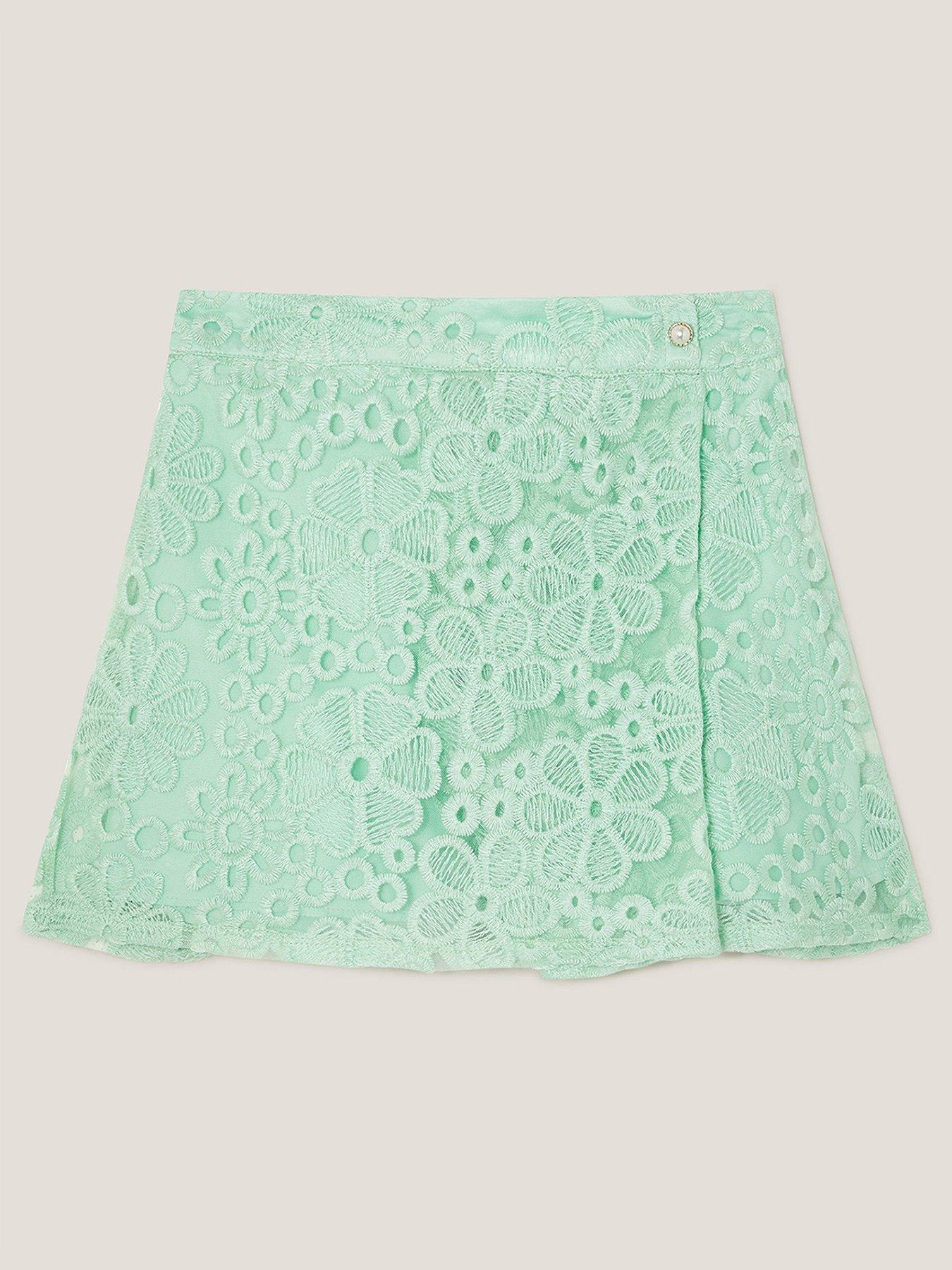 undefined Girls Floral Embroidered Skort - Green