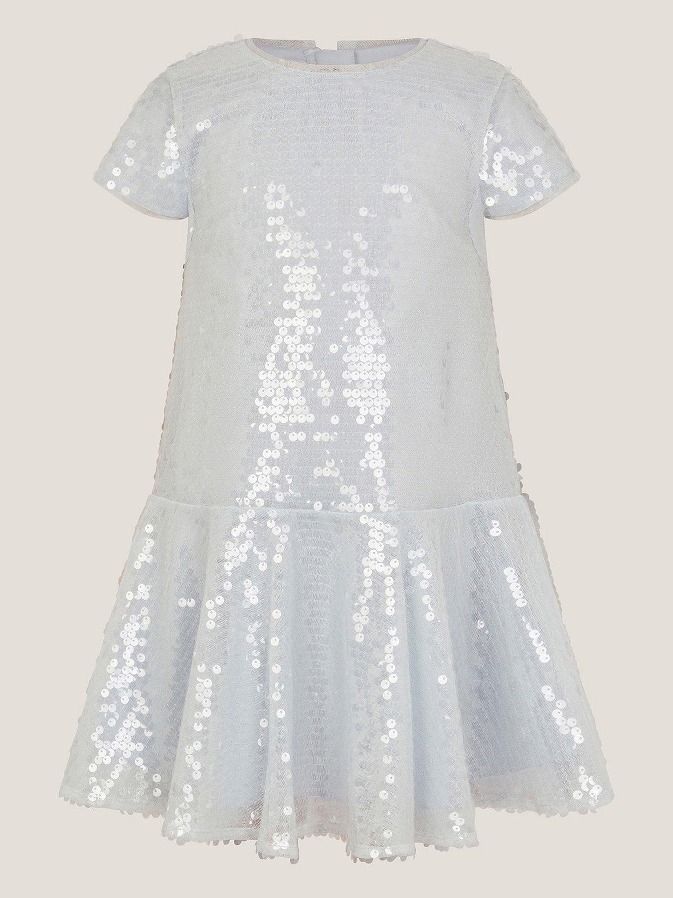 undefined Girls Sequin Drop Waist Dress - Light Blue