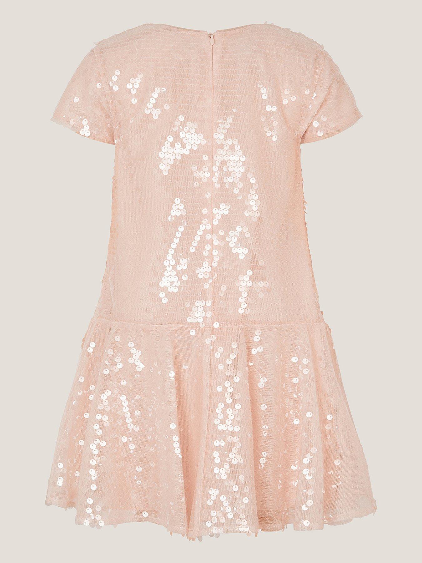 Image 2 of 3 of Monsoon Girls Sequin Drop Waist Dress - Light Pink
