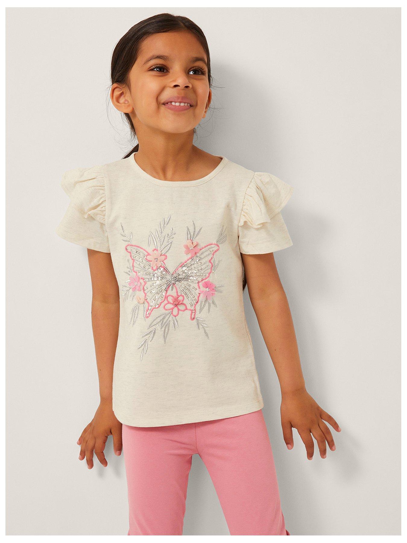 undefined Girls Embroidered Butterfly T-shirt - Light Cream