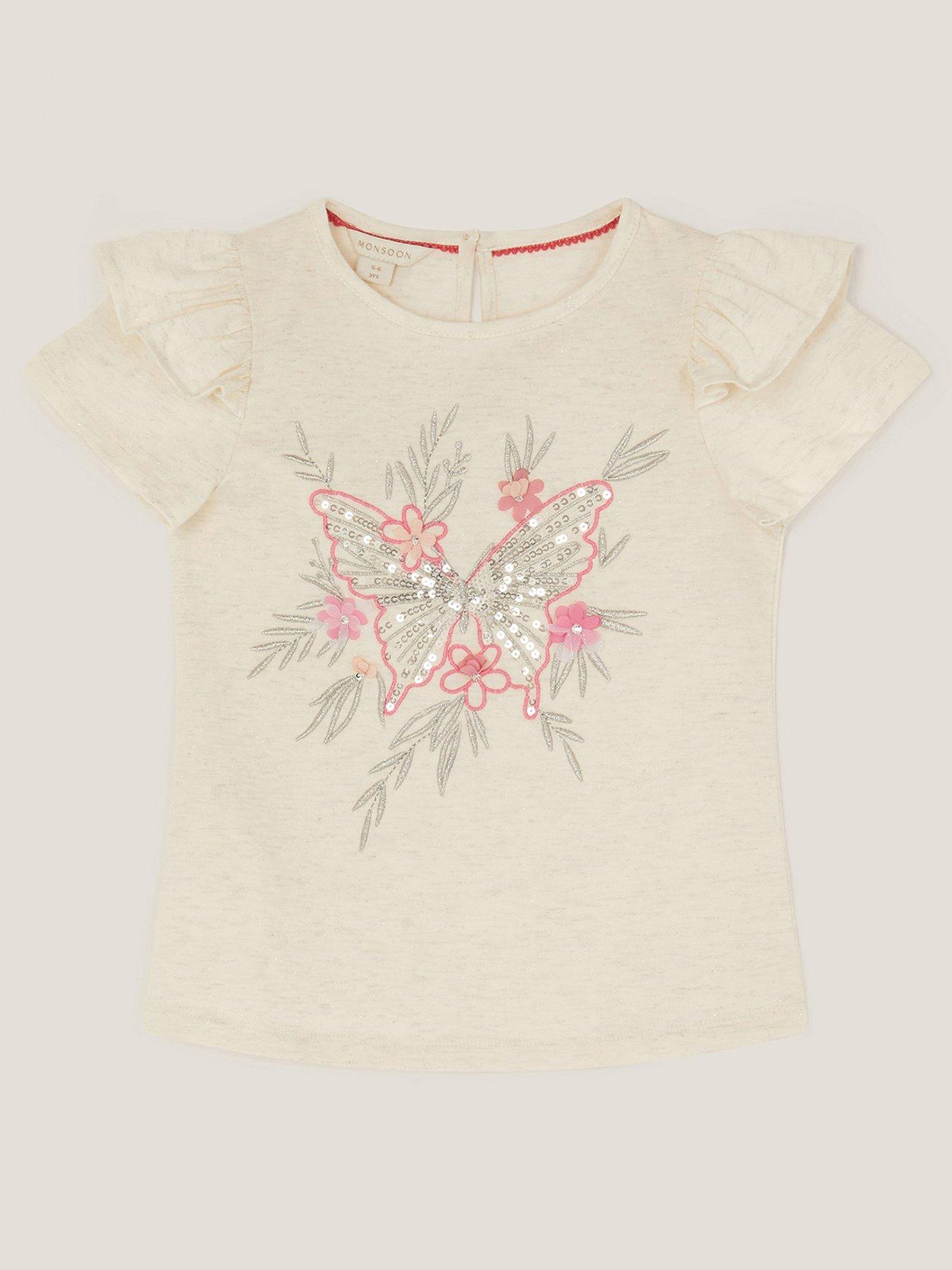 undefined Girls Embroidered Butterfly T-shirt - Light Cream
