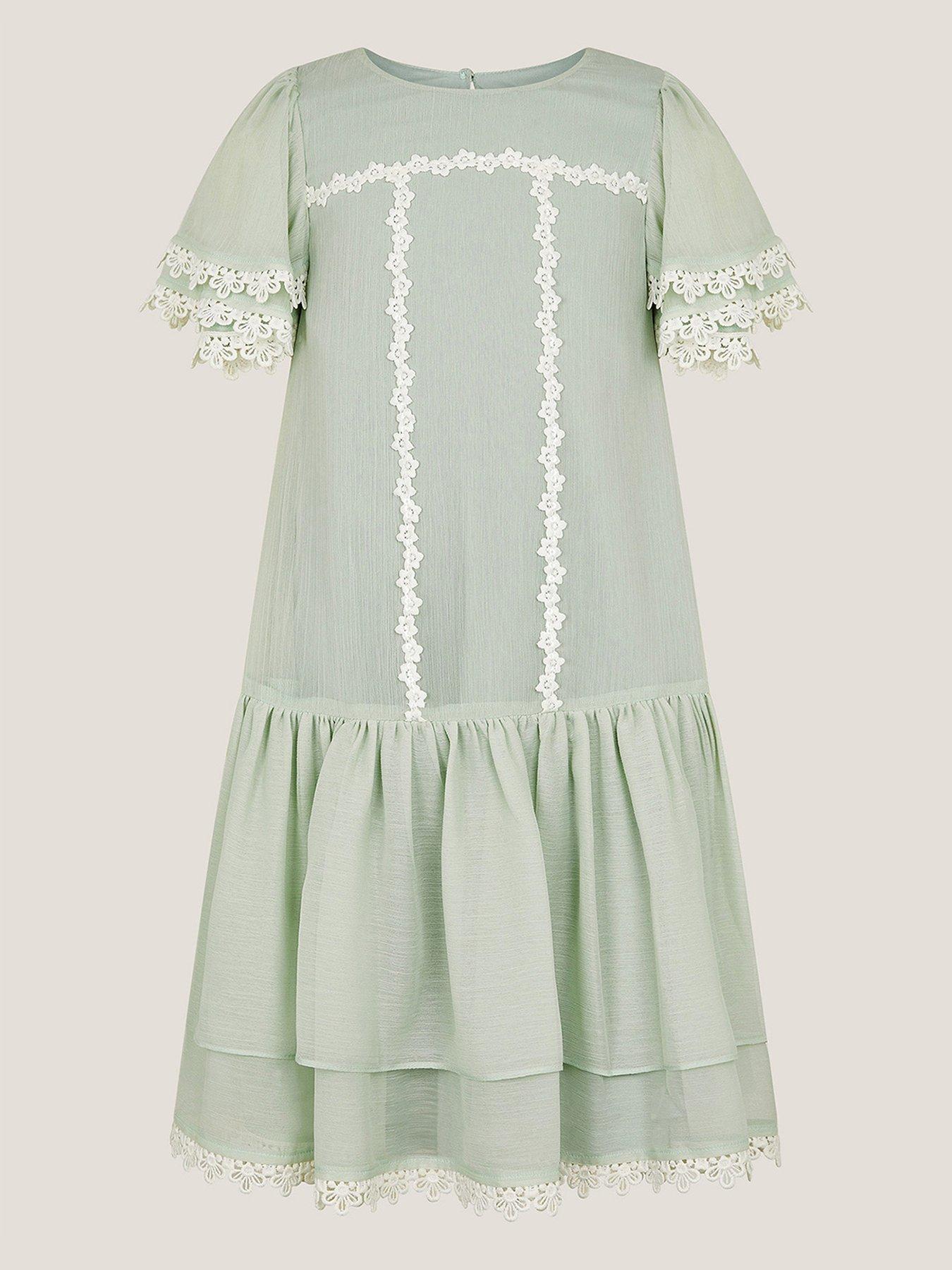 undefined Girls Antonia Drop Waist Flower Dress - Light Green