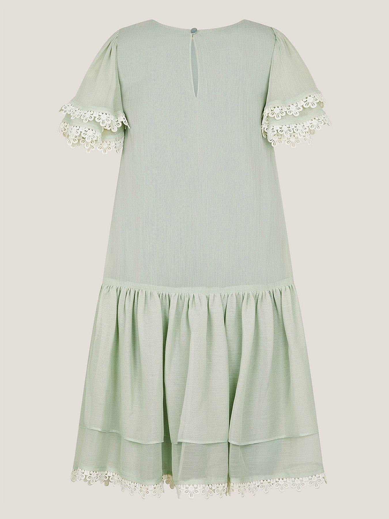 Image 2 of 3 of Monsoon Girls Antonia Drop Waist Flower Dress - Light Green